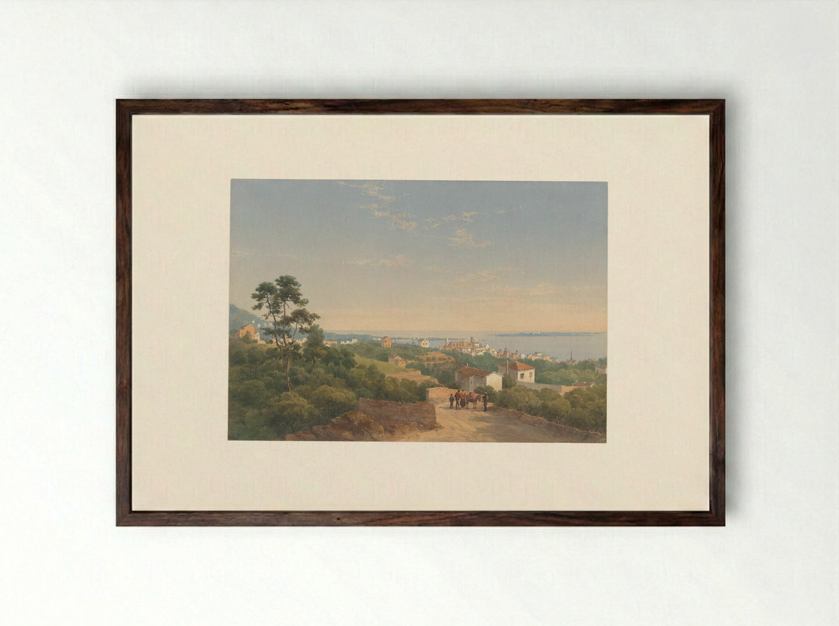 Gezicht op Cannes - Charles William Meredith van de Velde - Framed Print Dark Wood