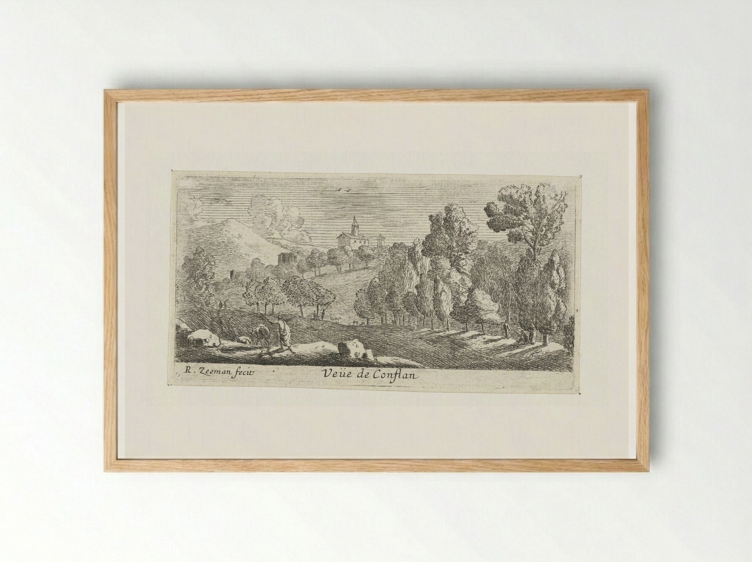 Gezicht op Conflans - Reinier Nooms - Framed Print Wood