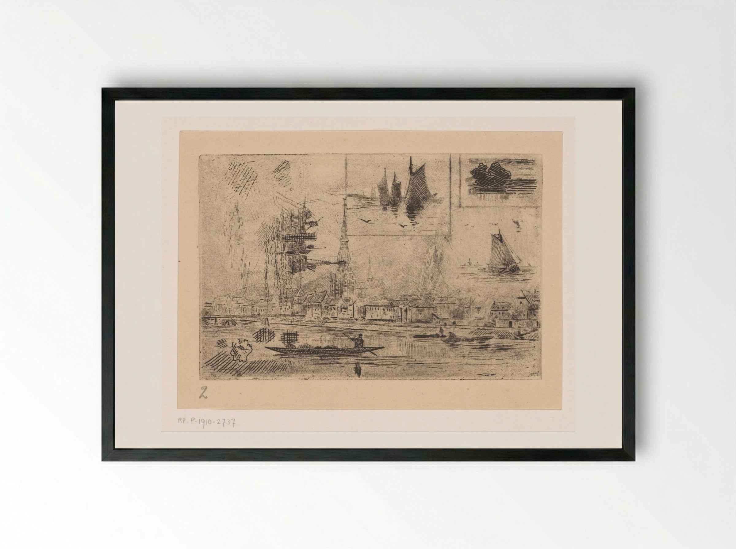 Gezicht op Dinant en zeegezichten met zeilschepen - Carel Nicolaas Storm van 's-Gravesande - Framed Print Black