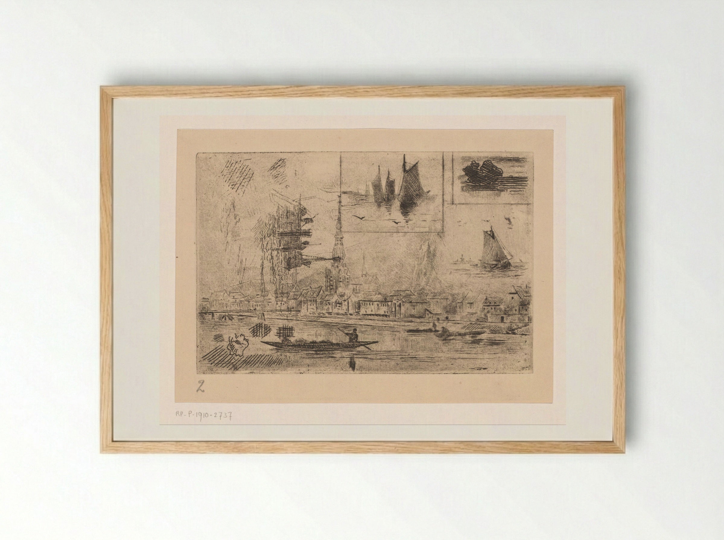 Gezicht op Dinant en zeegezichten met zeilschepen - Carel Nicolaas Storm van 's-Gravesande - Framed Print Wood