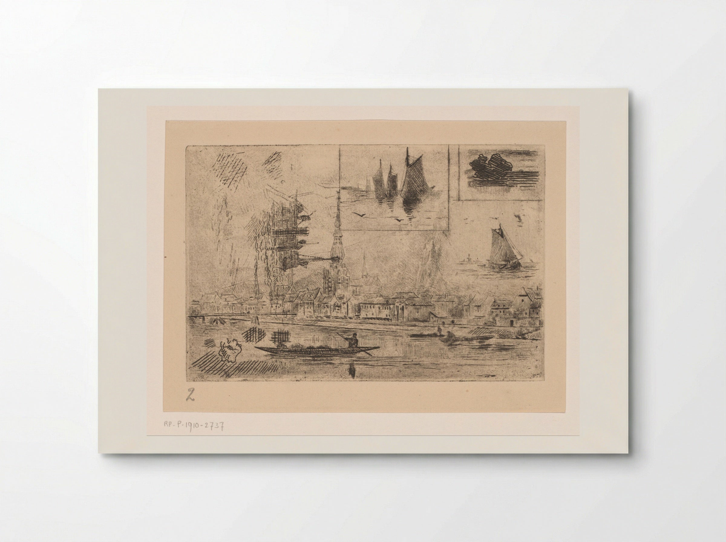 Gezicht op Dinant en zeegezichten met zeilschepen - Carel Nicolaas Storm van 's-Gravesande - Poster