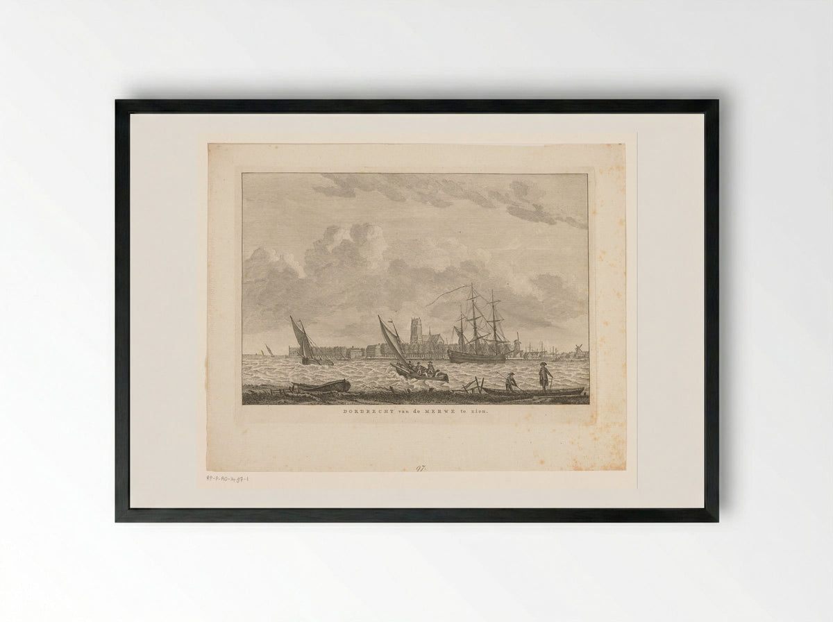 Gezicht op Dordrecht van de Merwe - Carel Frederik Bendorp (I) - Framed Print Black