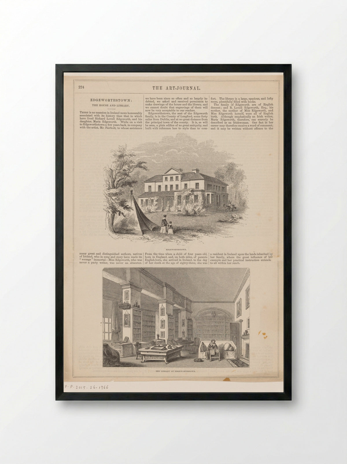 Gezicht op Edgeworthstown en interieur van de bibliotheek - George Virtue - Framed Print Black