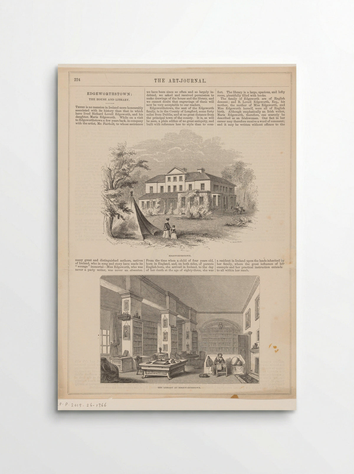 Gezicht op Edgeworthstown en interieur van de bibliotheek - George Virtue - Poster