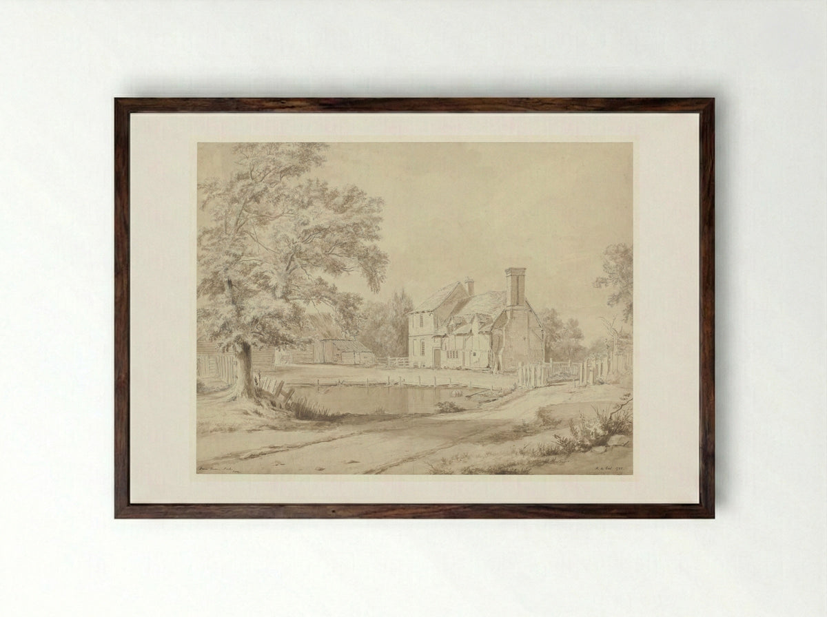 Gezicht op Harm House te Nock in Surrey - Hendrik Frans de Cort - Framed Print Dark Wood