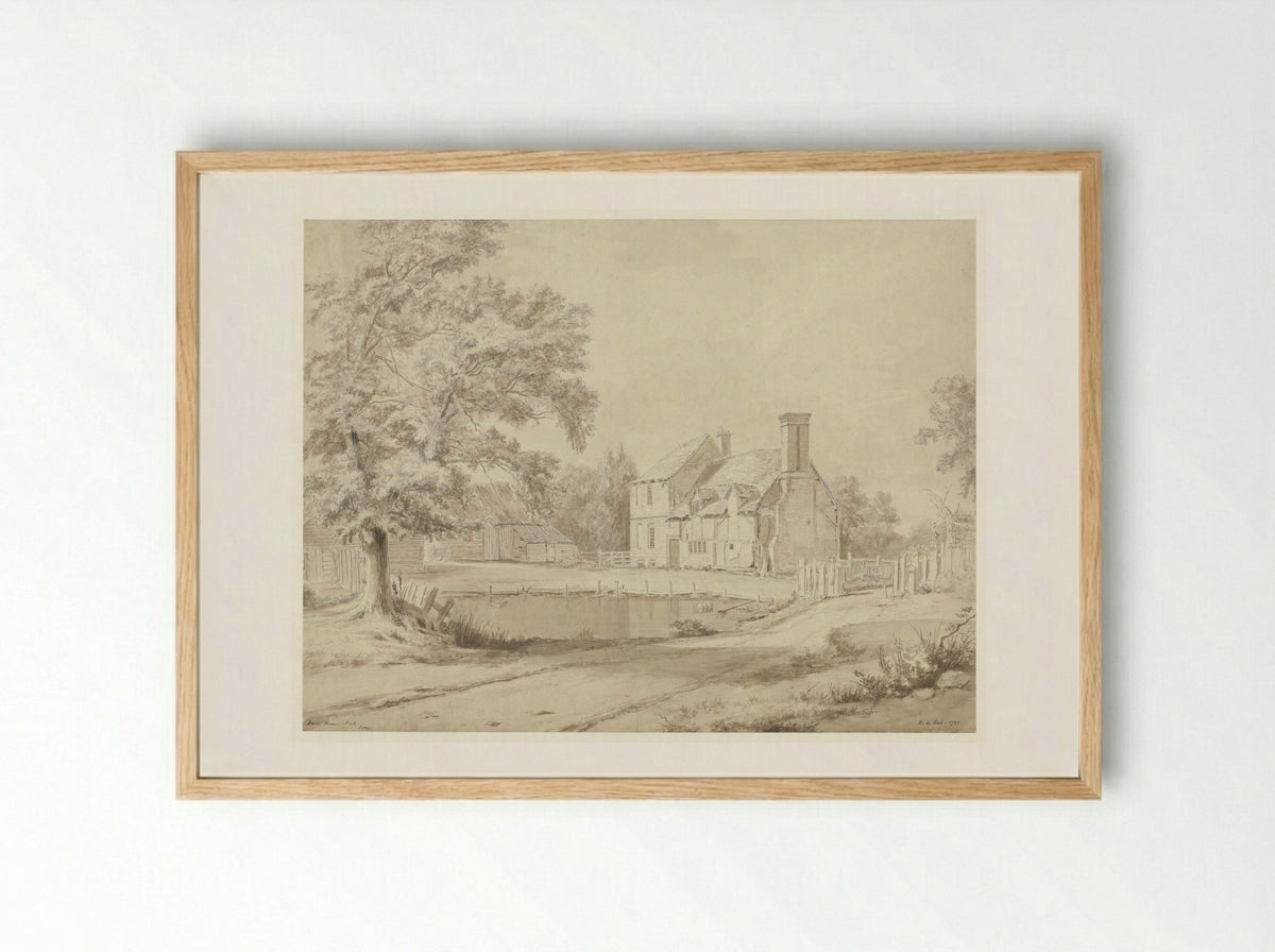 Gezicht op Harm House te Nock in Surrey - Hendrik Frans de Cort - Framed Print Wood