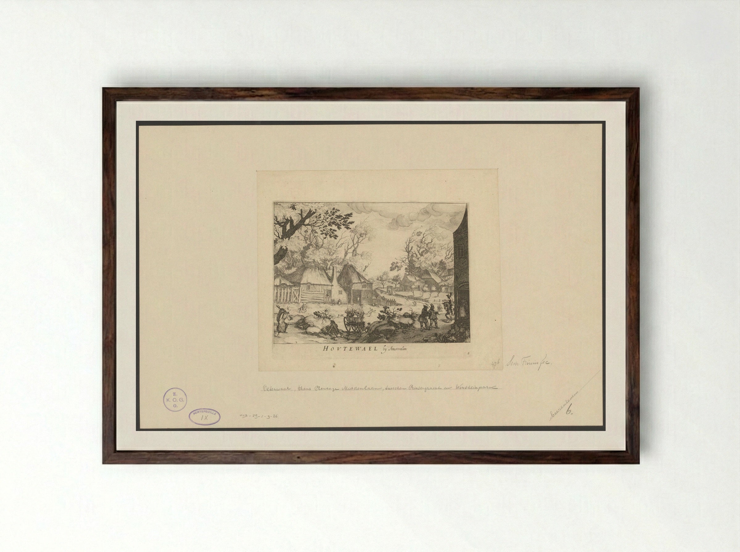 Gezicht op Houtewael bij Amsterdam - Simon Frisius - Framed Print Dark Wood