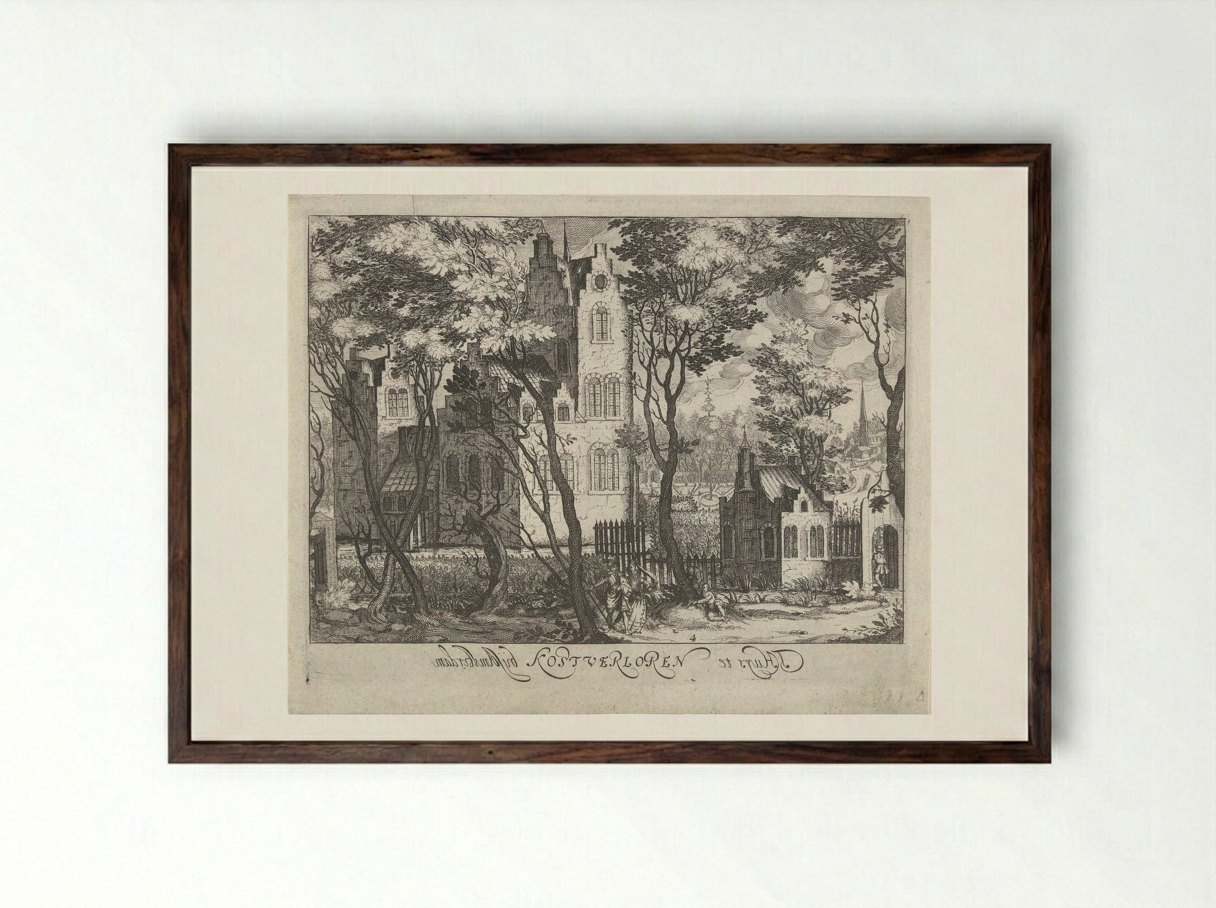 Gezicht op Huis Kostverloren nabij Amsterdam - Simon Frisius - Framed Print Dark Wood