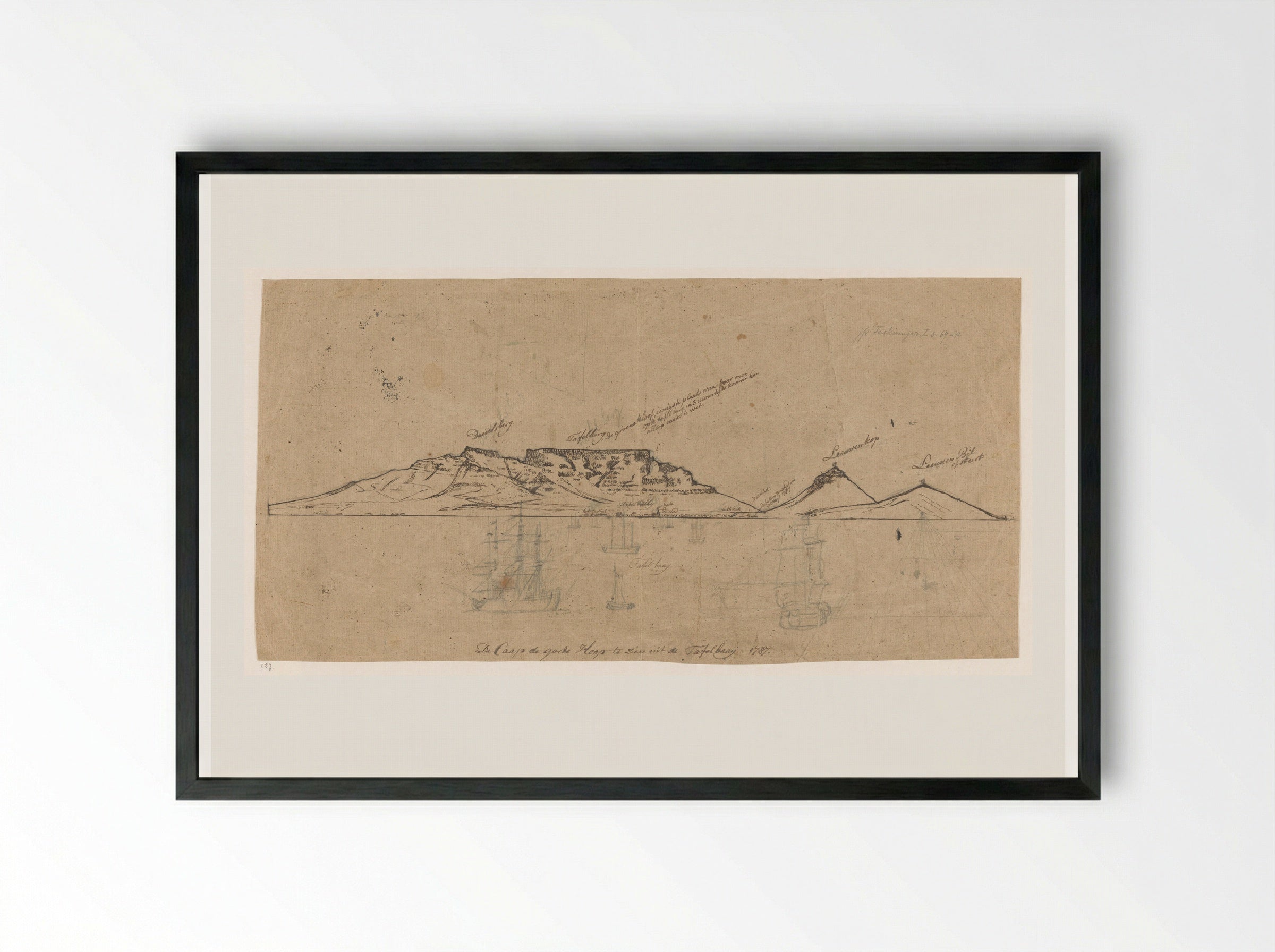 Gezicht op Kaap de Goede Hoop vanuit de Tafelbaai - Jan Brandes - Framed Print Black