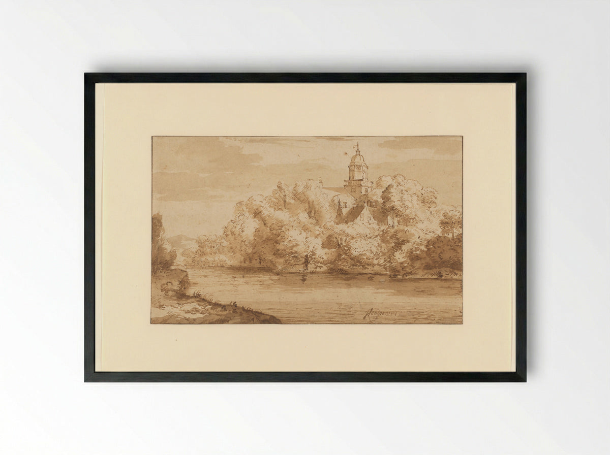 Gezicht op Kasteel Nijenrode aan de Vecht - Johannes Leupenius - Framed Print Black