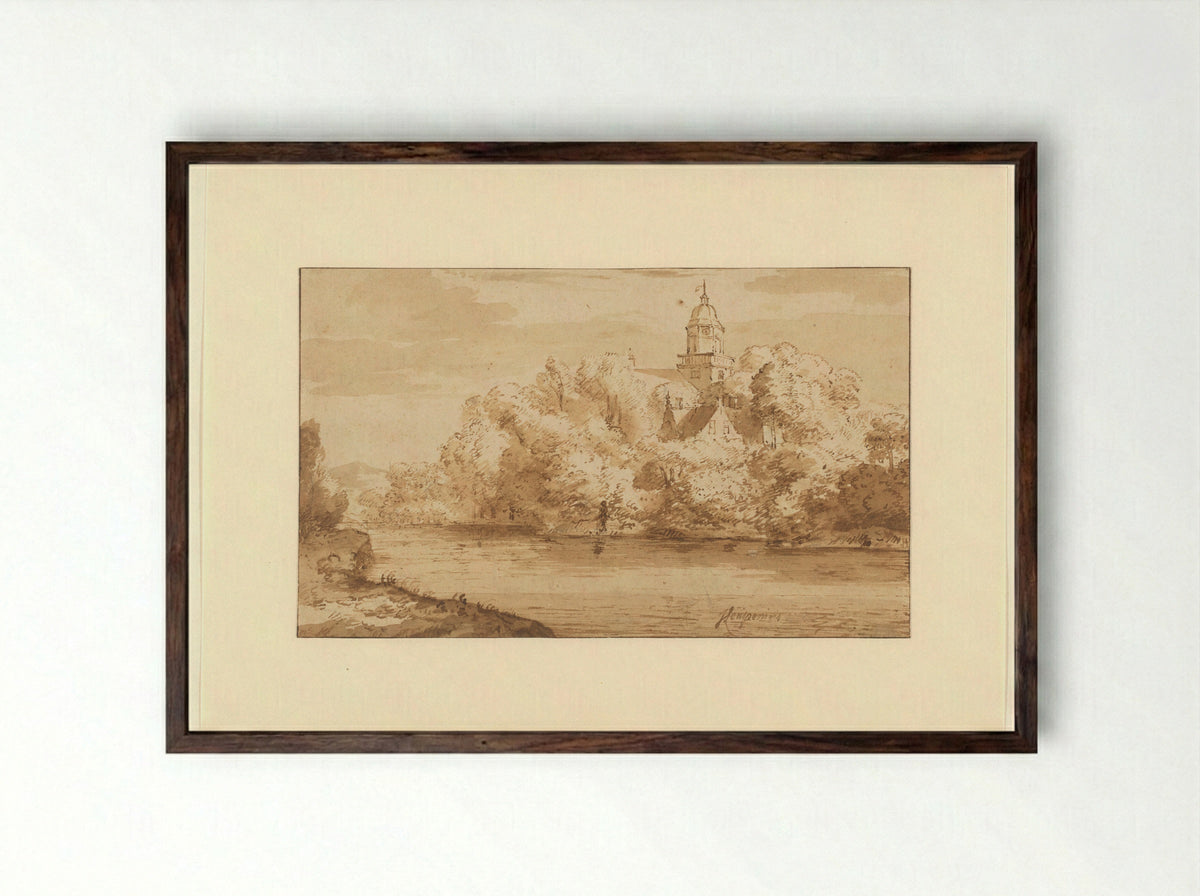 Gezicht op Kasteel Nijenrode aan de Vecht - Johannes Leupenius - Framed Print Dark Wood