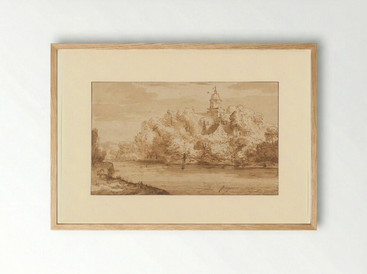 Gezicht op Kasteel Nijenrode aan de Vecht - Johannes Leupenius - Framed Print Wood