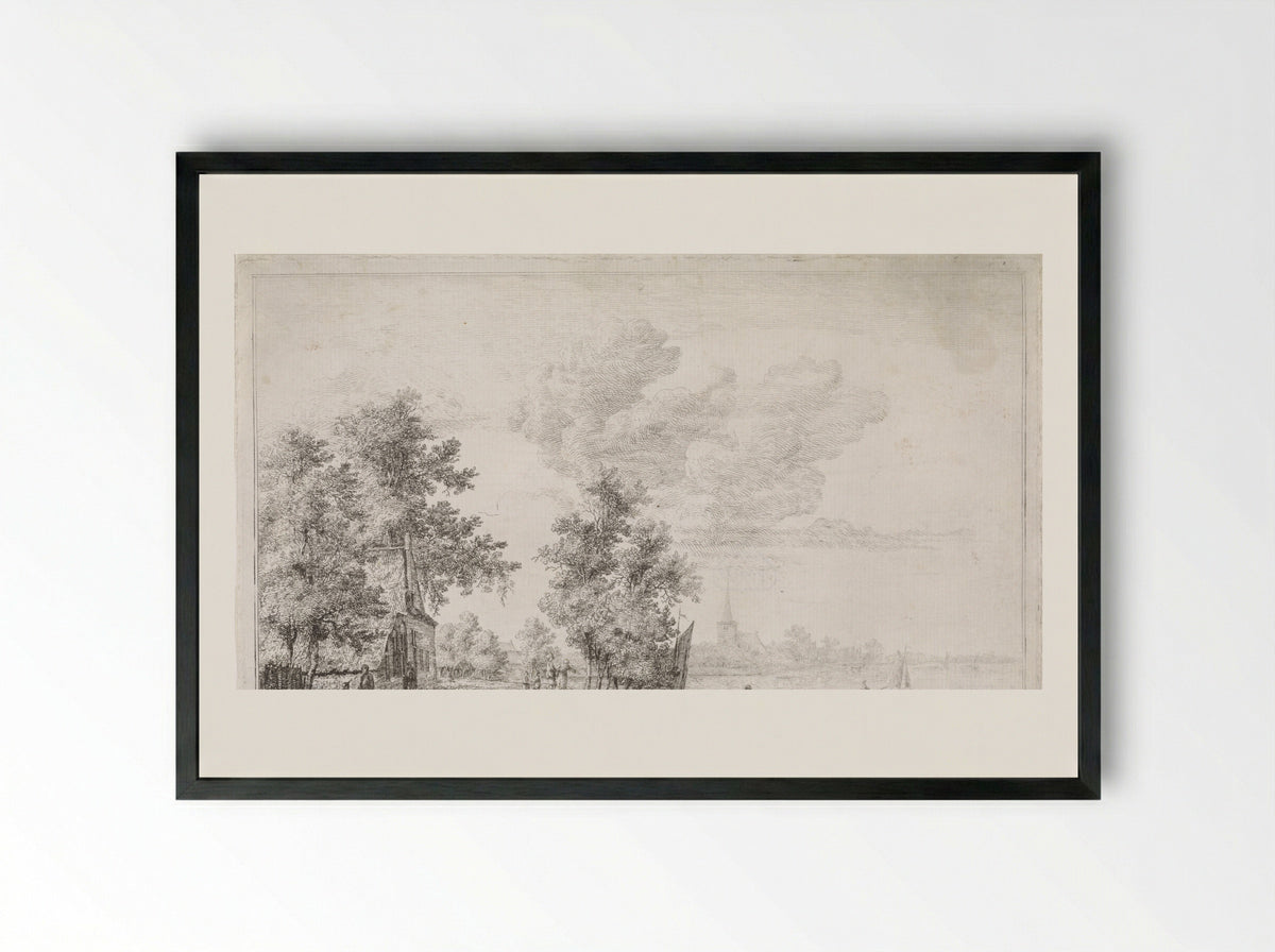 Gezicht op Lekkerkerk - Jacobus Versteegen - Framed Print Black