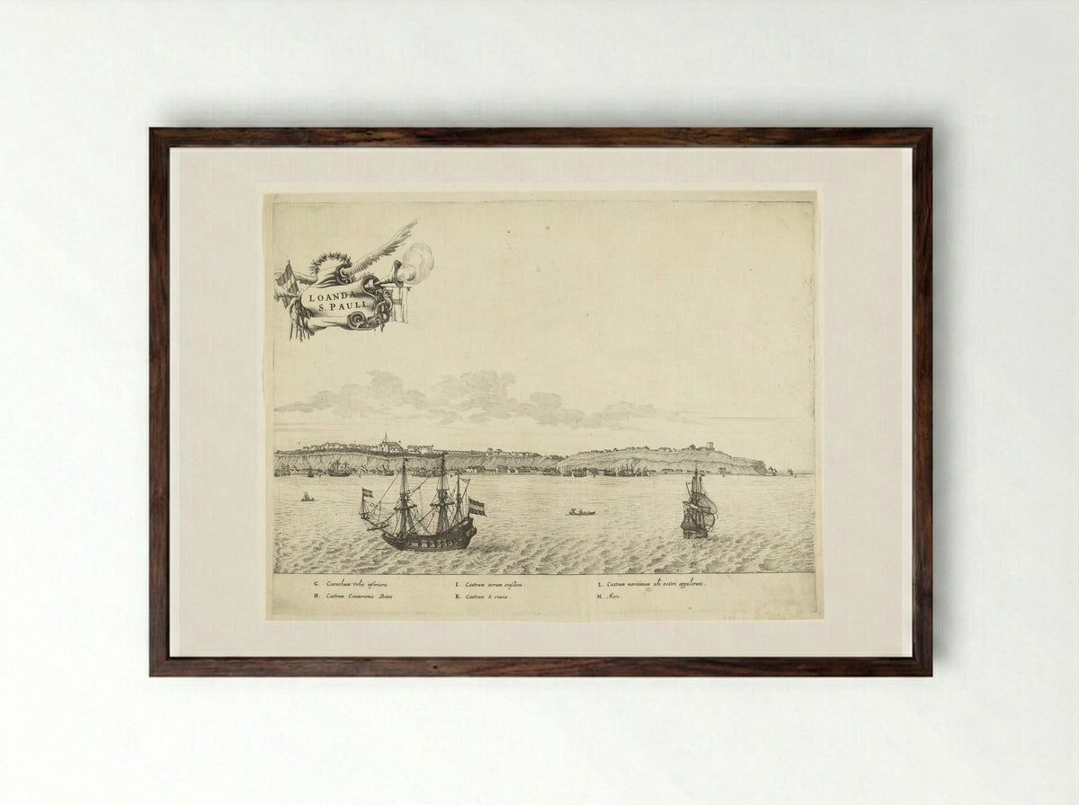 Gezicht op Luanda (rechterhelft) - Salomon Savery - Framed Print Dark Wood