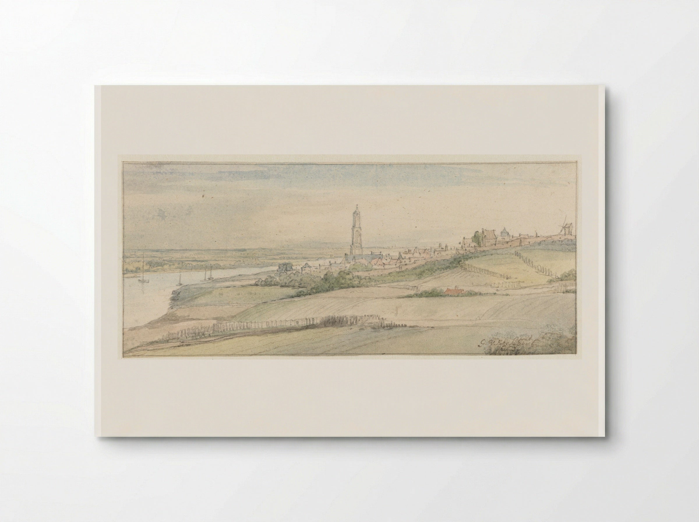 Gezicht op Rhenen en de Rijn vanuit het oosten - Gerbrand van den Eeckhout - Poster