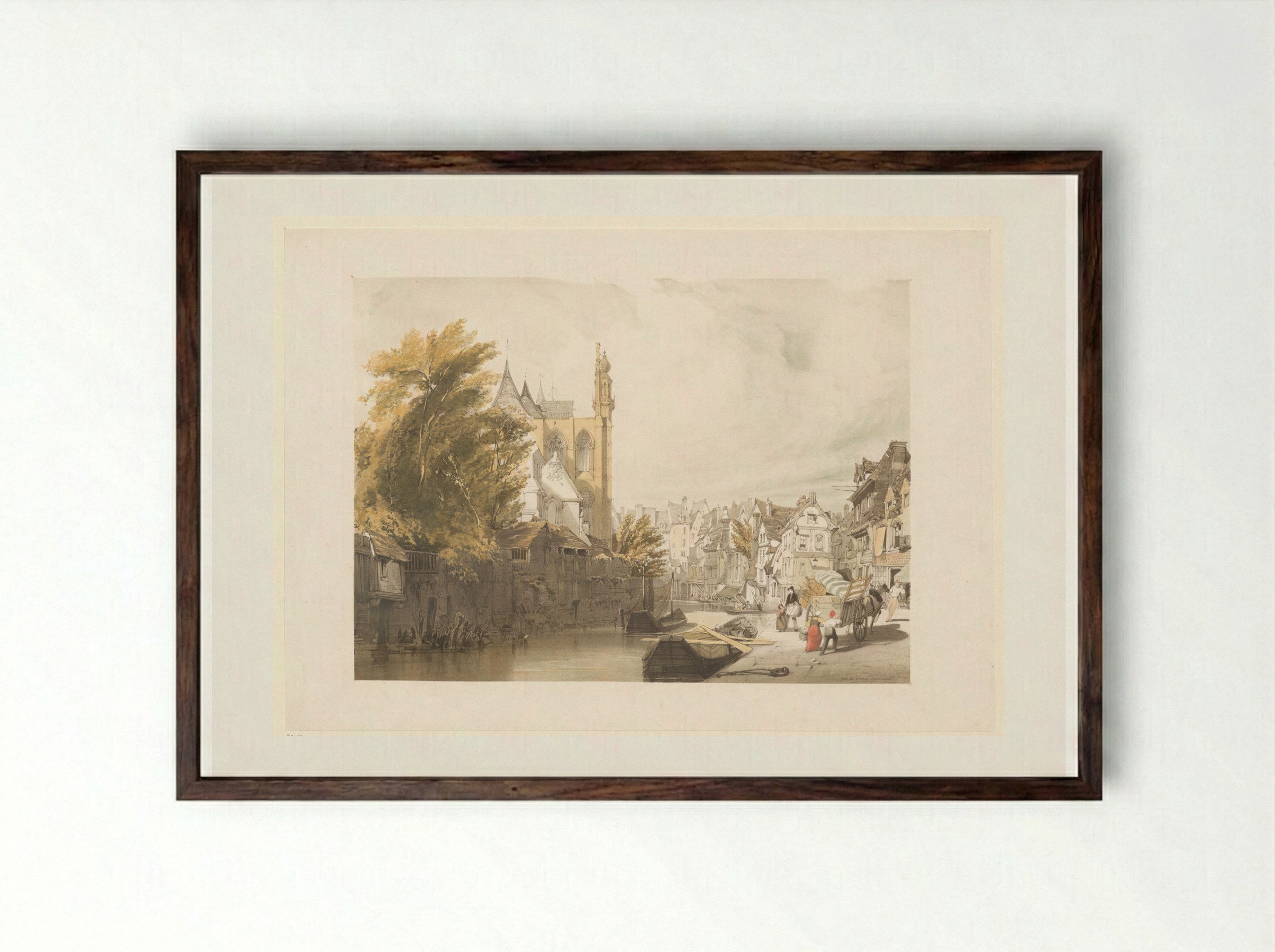 Gezicht op Rue de Rivage in Abbeville - Thomas Shotter Boys - Framed Print Dark Wood