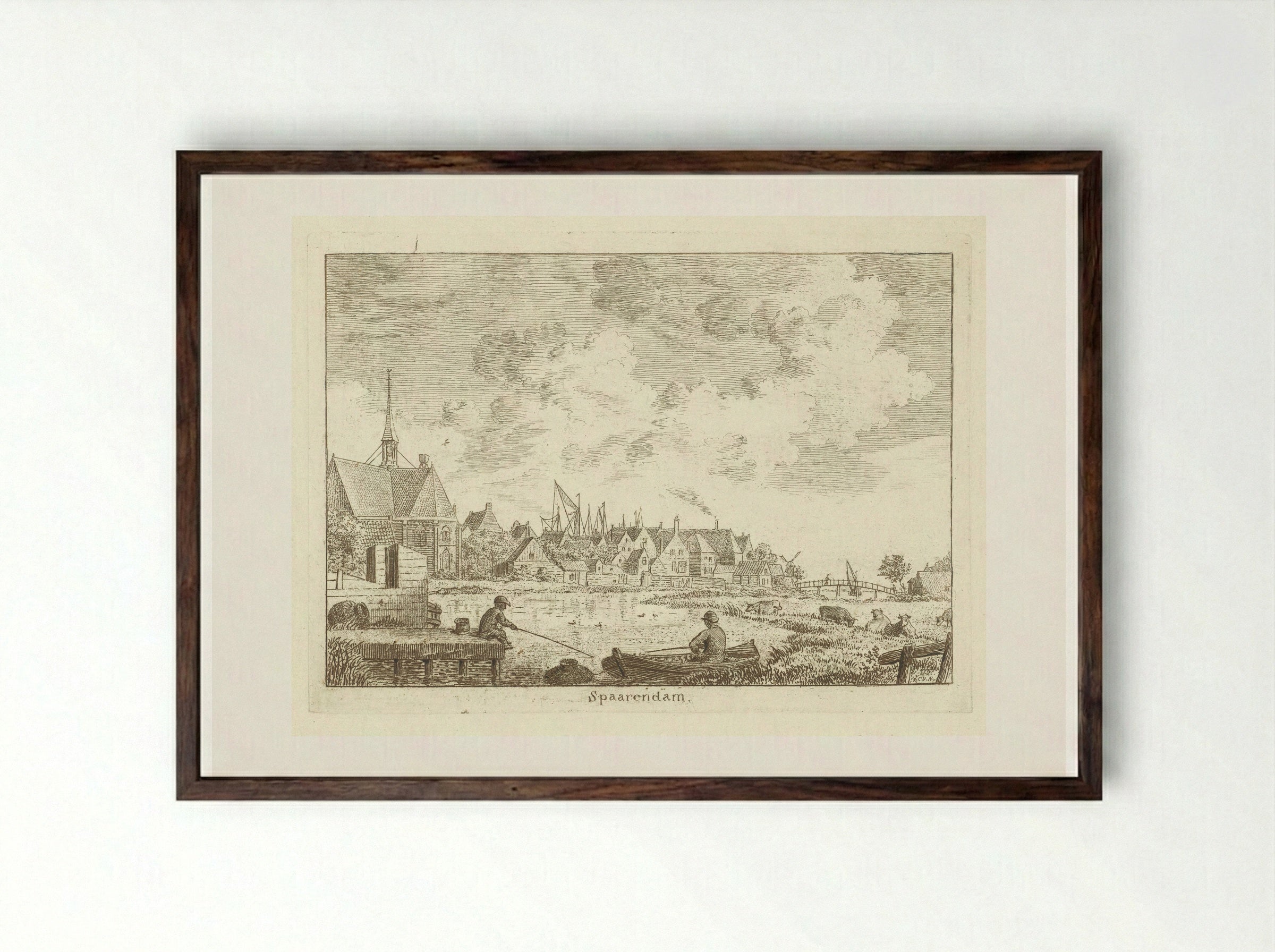 Gezicht op Spaarndam - Cornelis van Noorde - Framed Print Dark Wood