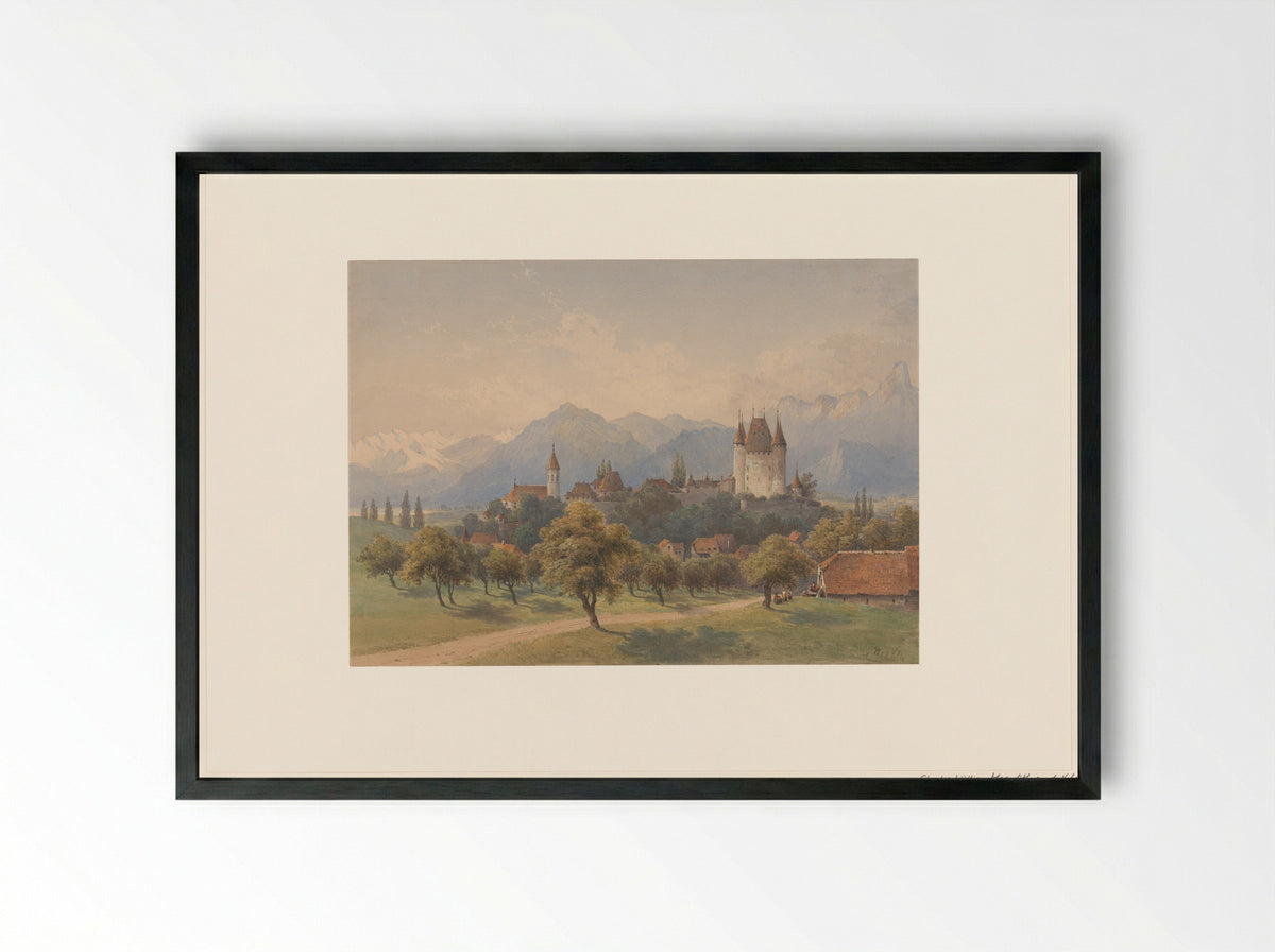 Gezicht op Thun, Zwitserland - Charles William Meredith van de Velde - Framed Print Black