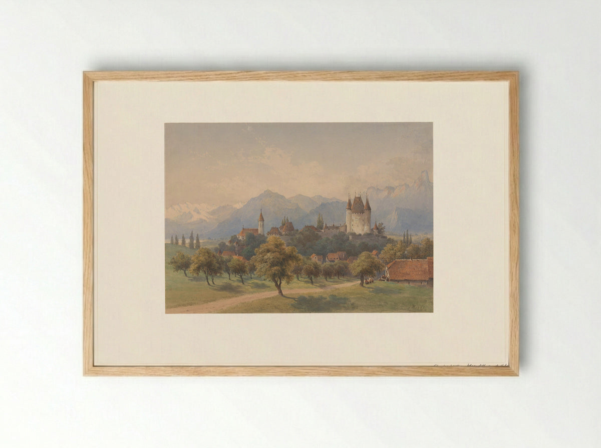 Gezicht op Thun, Zwitserland - Charles William Meredith van de Velde - Framed Print Wood
