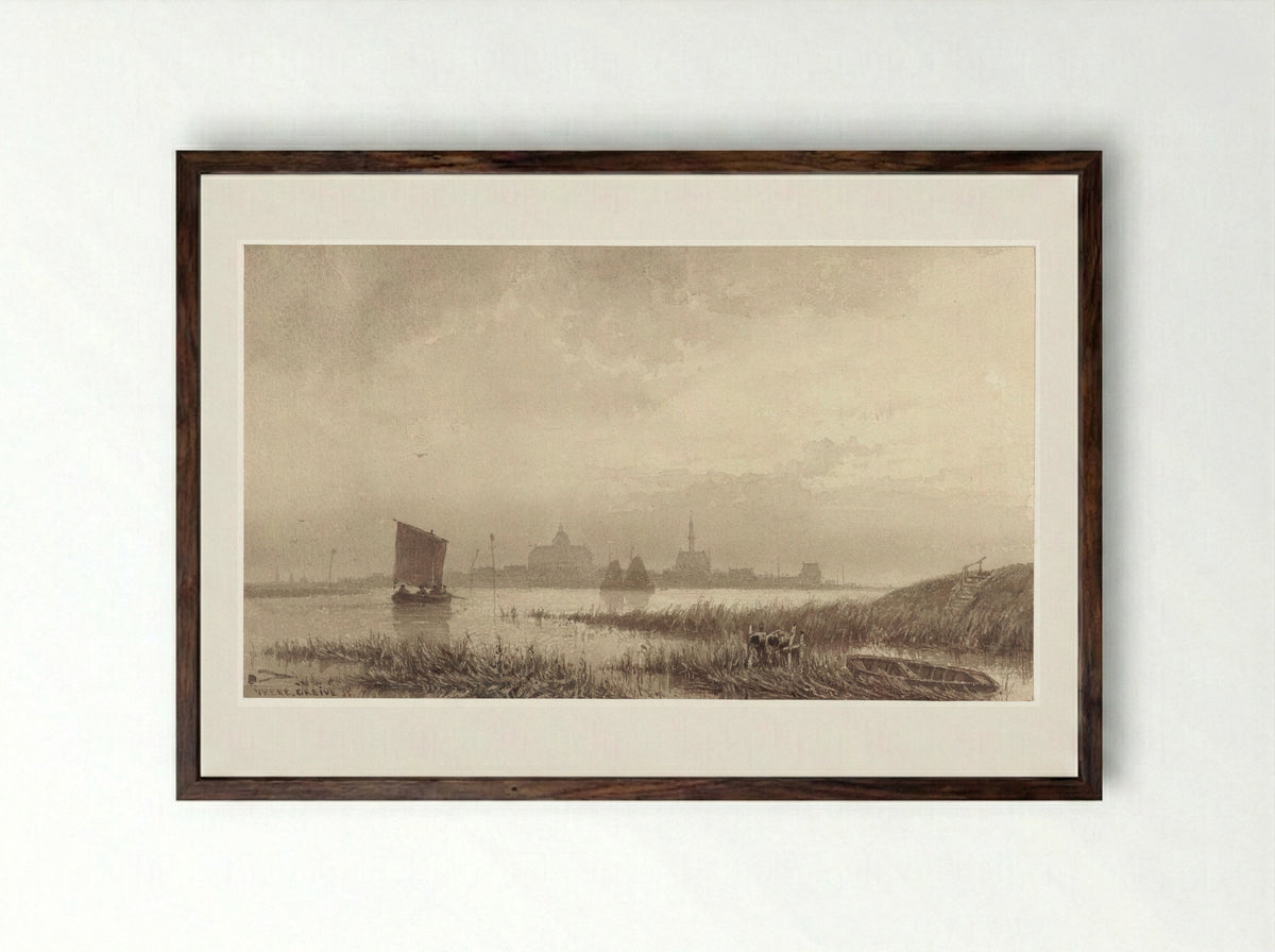 Gezicht op Veere - Petrus Franciscus Greive - Framed Print Dark Wood