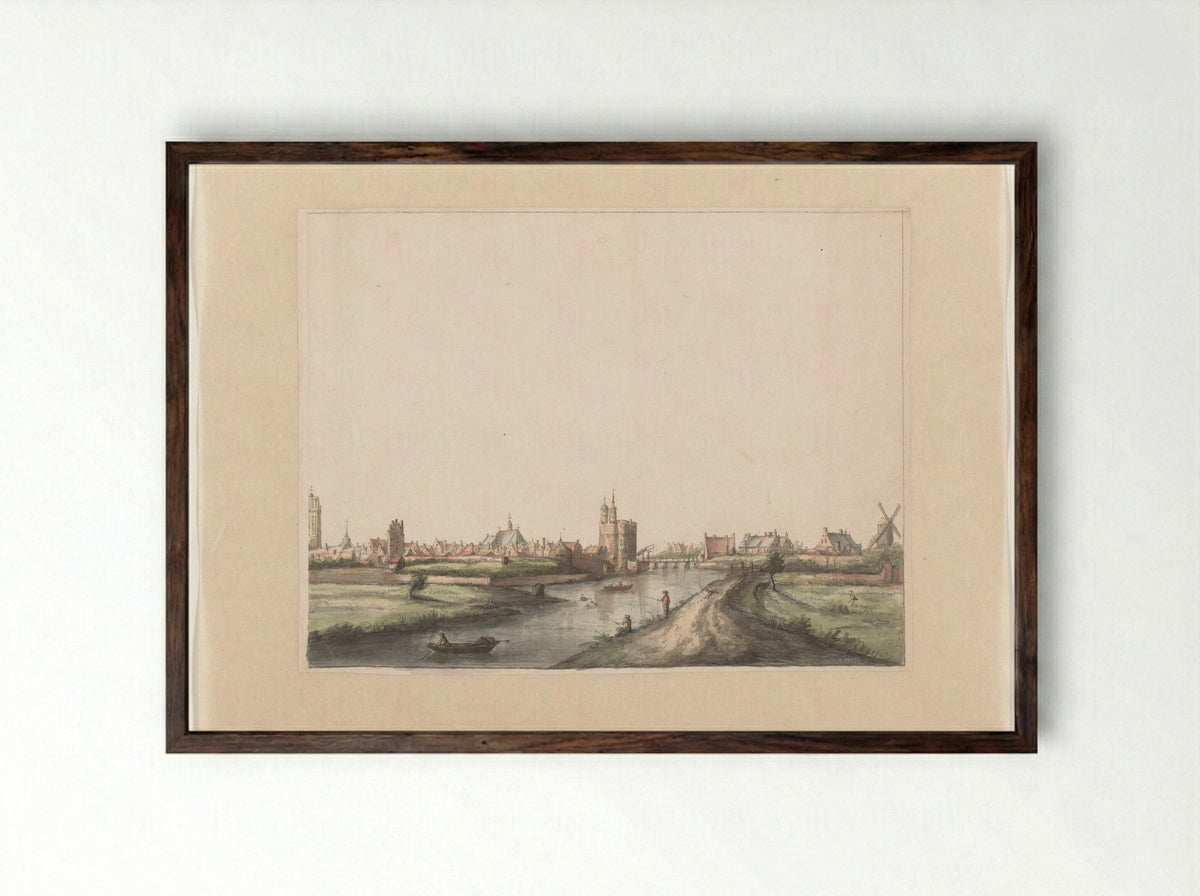 Gezicht op Zwolle - Gerrit Grasdorp - Framed Print Dark Wood