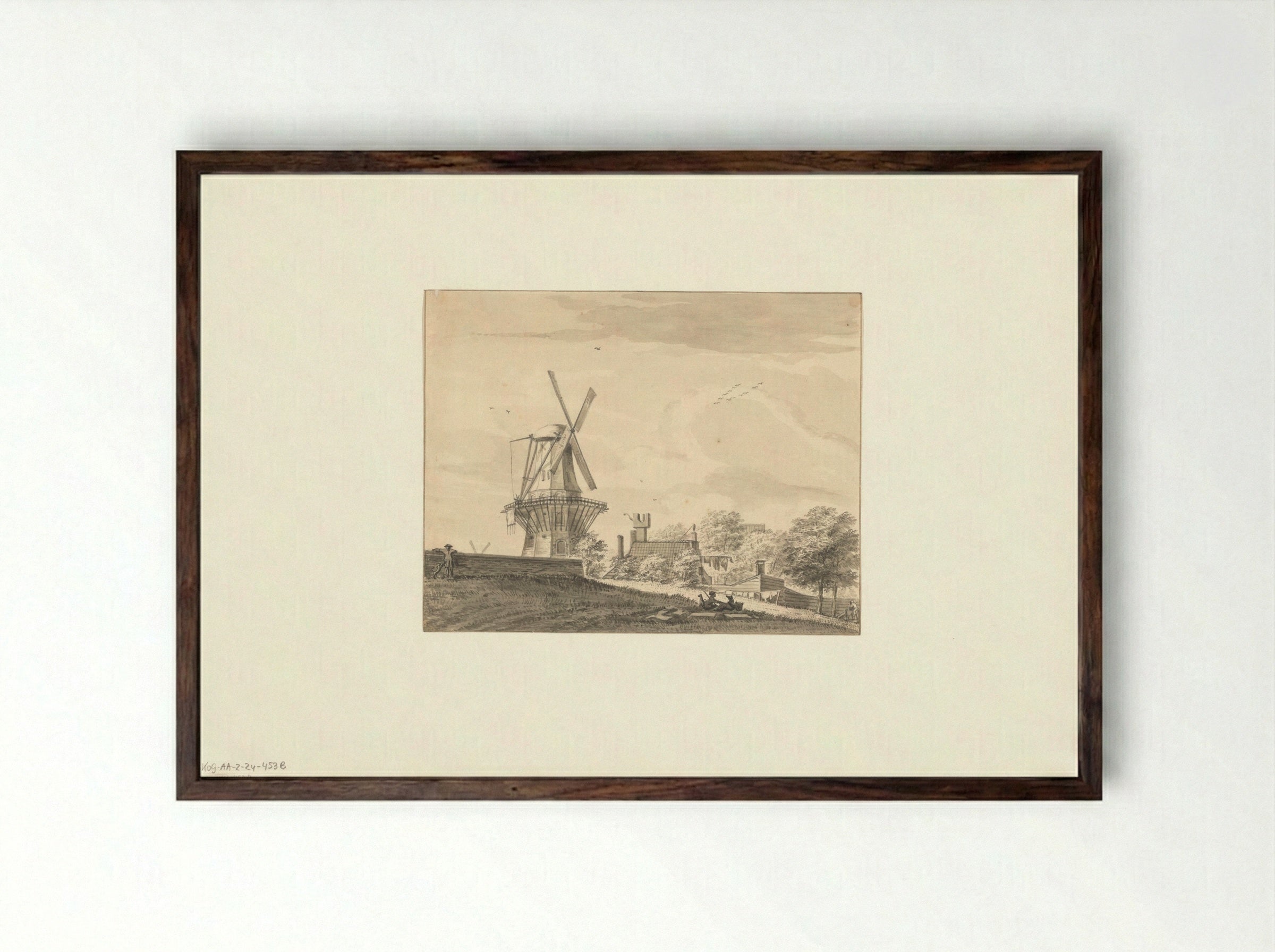 Gezicht op bolwerk Rijk met molen De Victor - Bartholomeus Barbiers - Framed Print Dark Wood