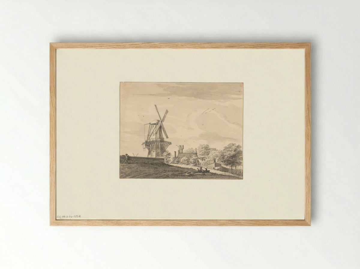 Gezicht op bolwerk Rijk met molen De Victor - Bartholomeus Barbiers - Framed Print Wood