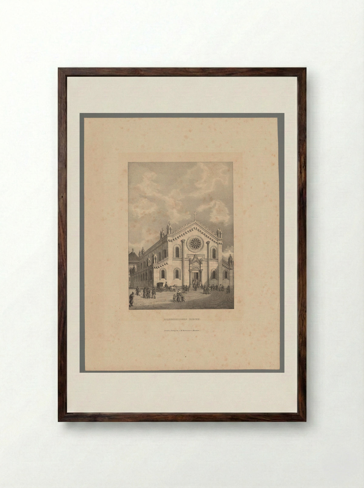 Gezicht op de Allerheiligen-Hofkirche in München - Heinrich Adam - Framed Print Dark Wood
