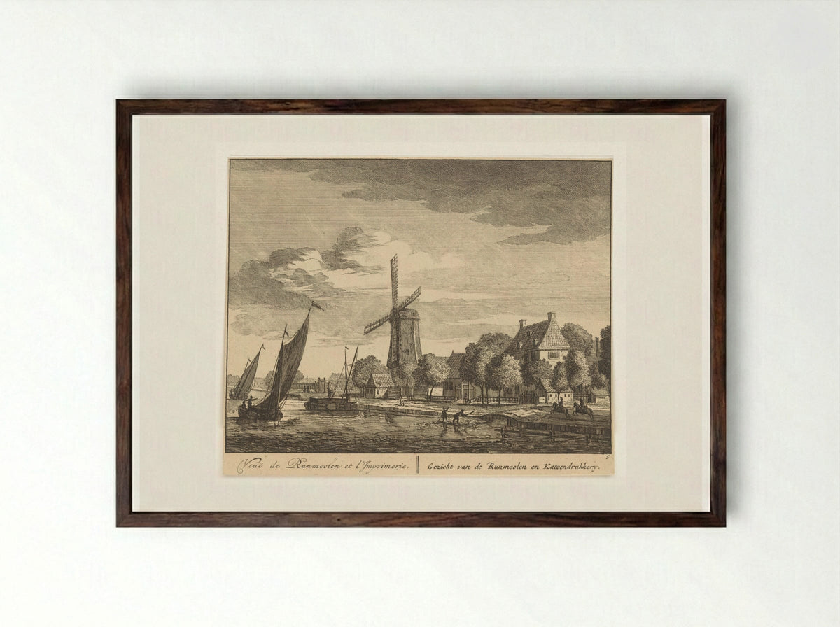 Gezicht op de Amstel bij de runmolen en katoendrukkerij - Matthijs Pool - Framed Print Dark Wood
