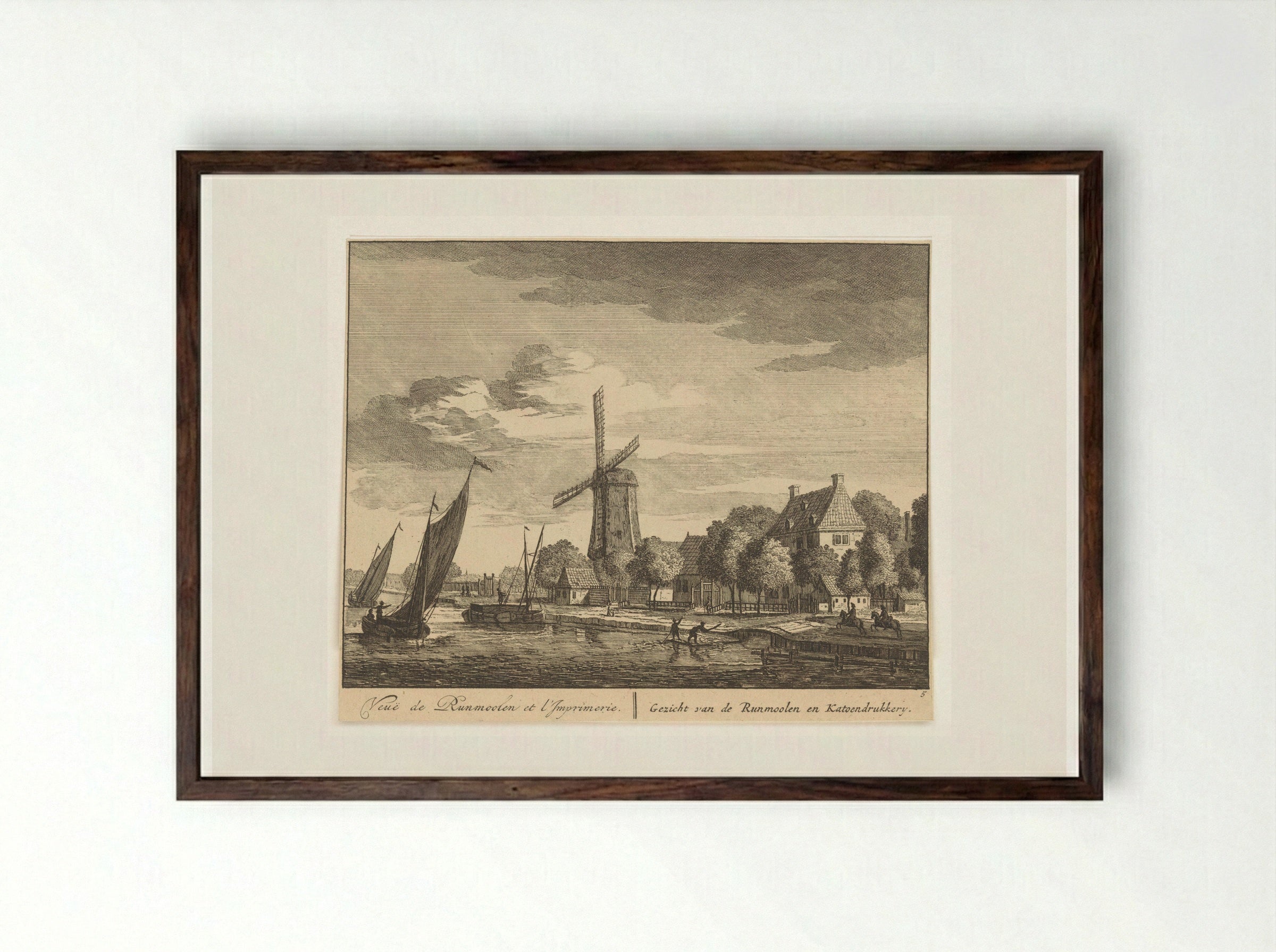 Gezicht op de Amstel bij de runmolen en katoendrukkerij - Matthijs Pool - Framed Print Dark Wood