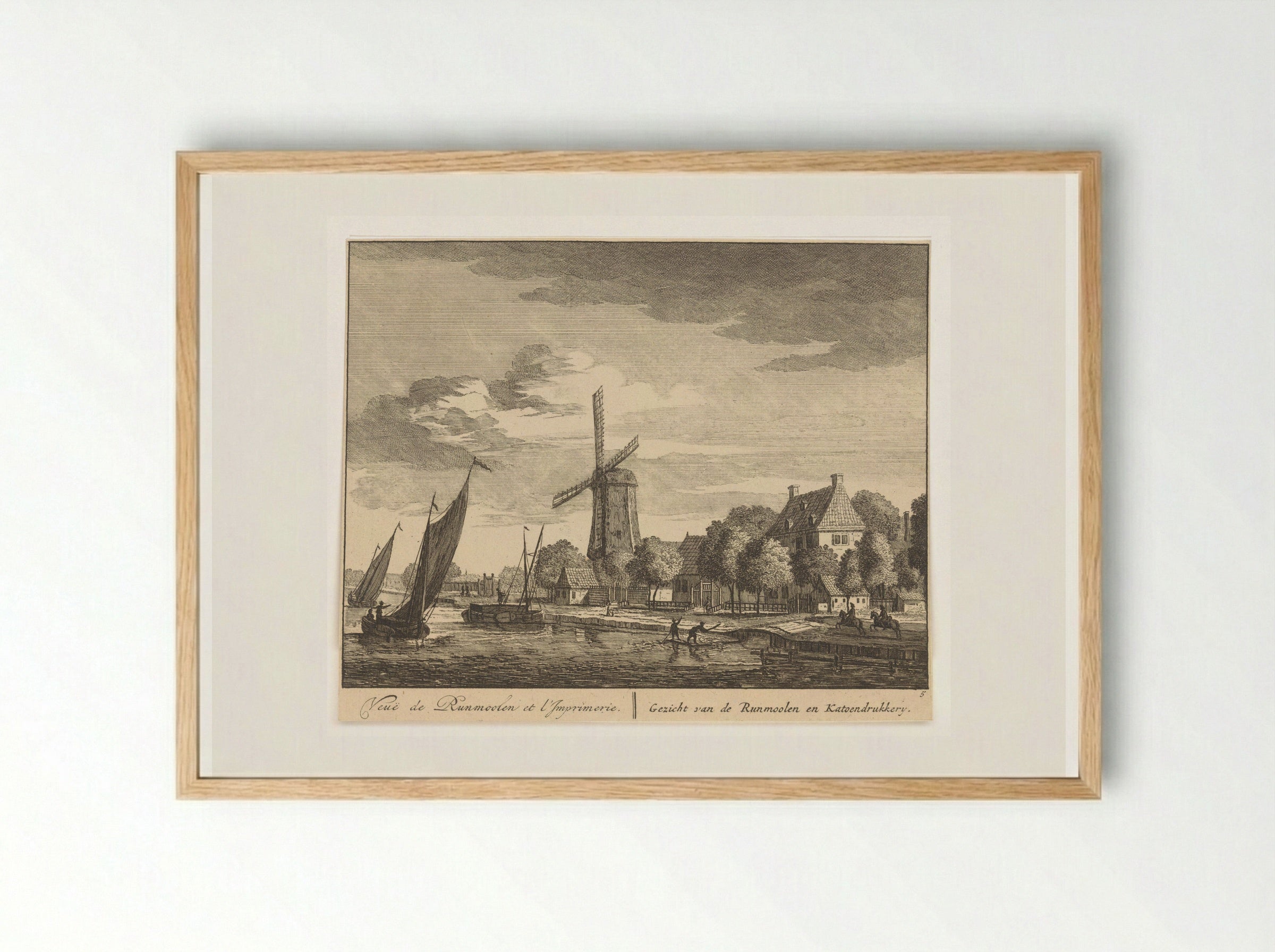 Gezicht op de Amstel bij de runmolen en katoendrukkerij - Matthijs Pool - Framed Print Wood