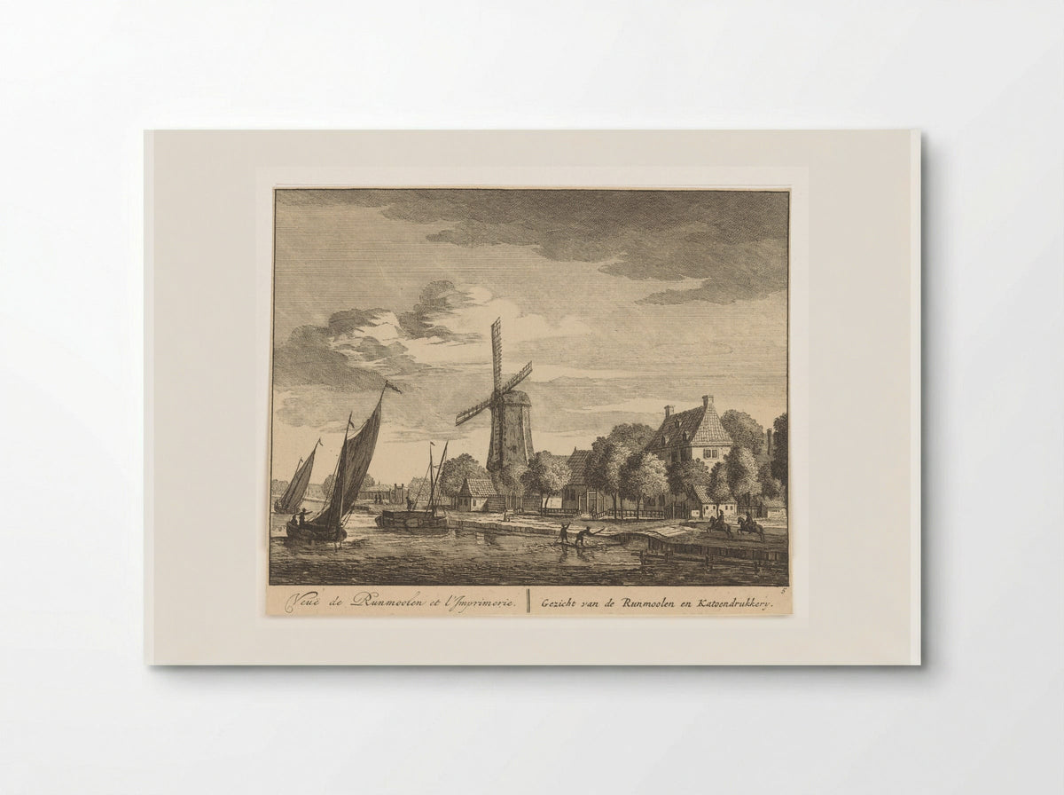 Gezicht op de Amstel bij de runmolen en katoendrukkerij - Matthijs Pool - Poster