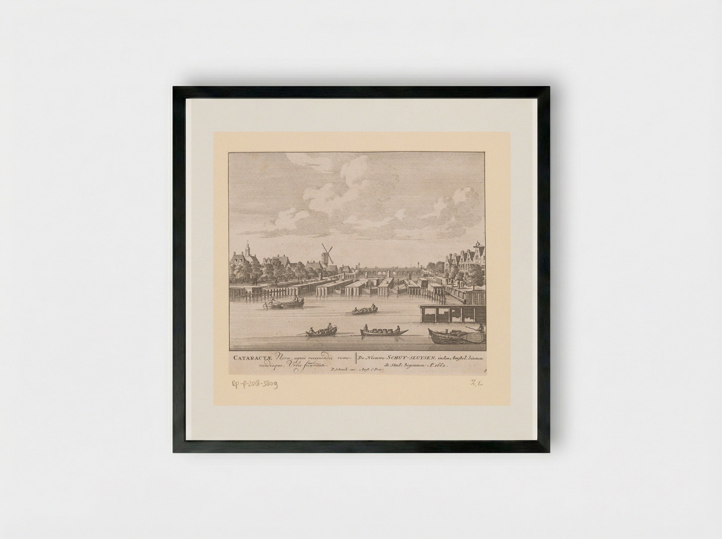 Gezicht op de Binnen-Amstel en de Amstelsluizen - Jan van Call (I) - Framed Print Black