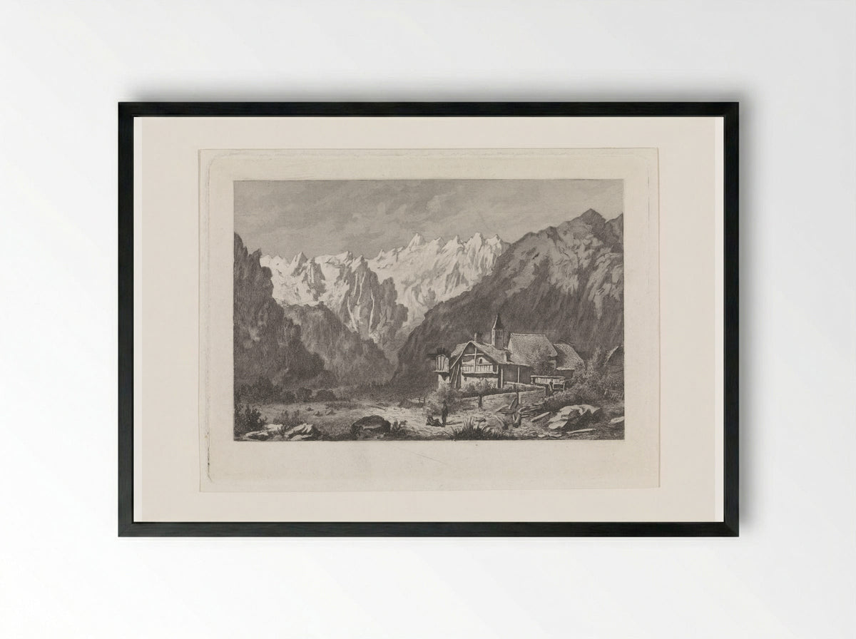 Gezicht op de Col du Géant - David van der Kellen - Framed Print Black
