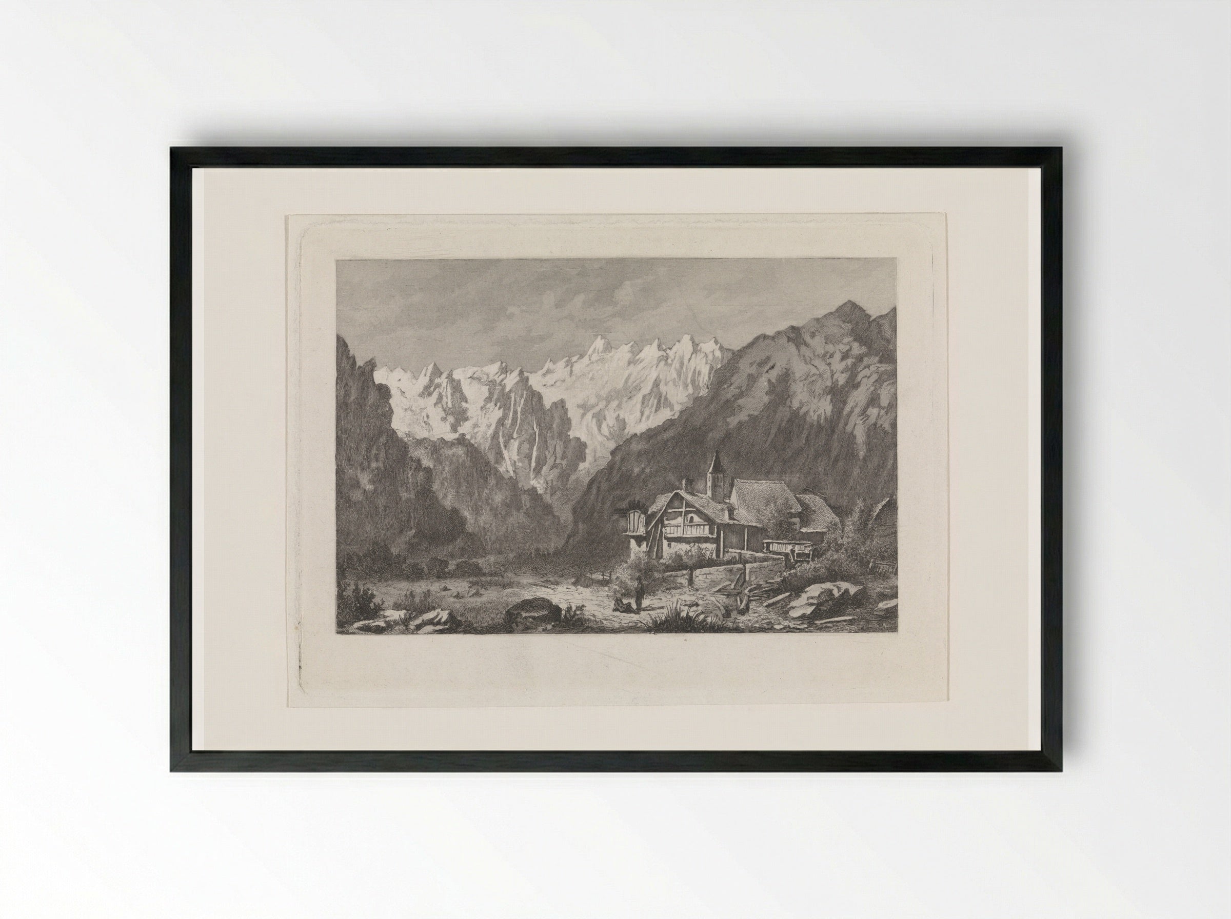 Gezicht op de Col du Géant - David van der Kellen - Framed Print Black