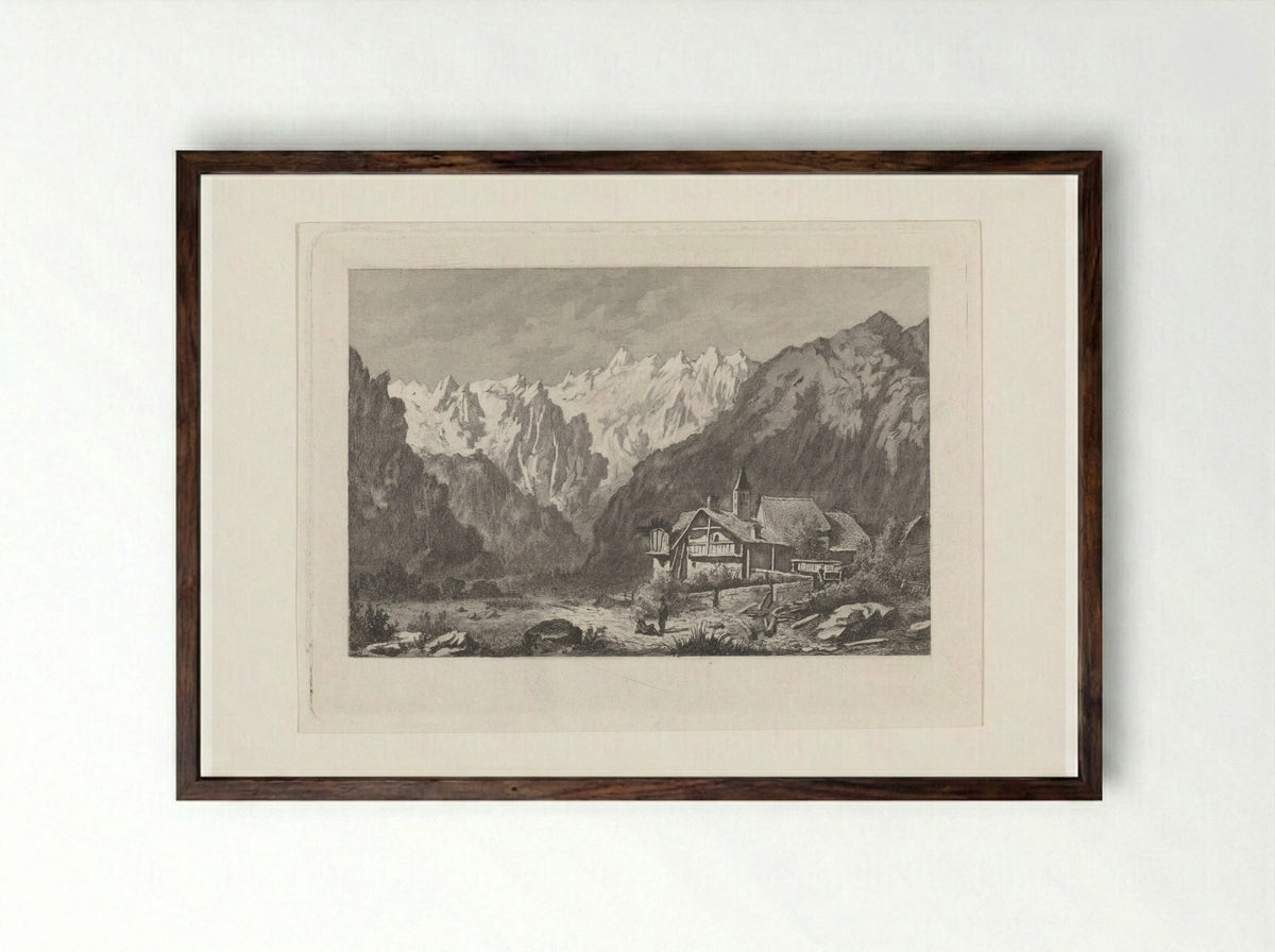 Gezicht op de Col du Géant - David van der Kellen - Framed Print Dark Wood
