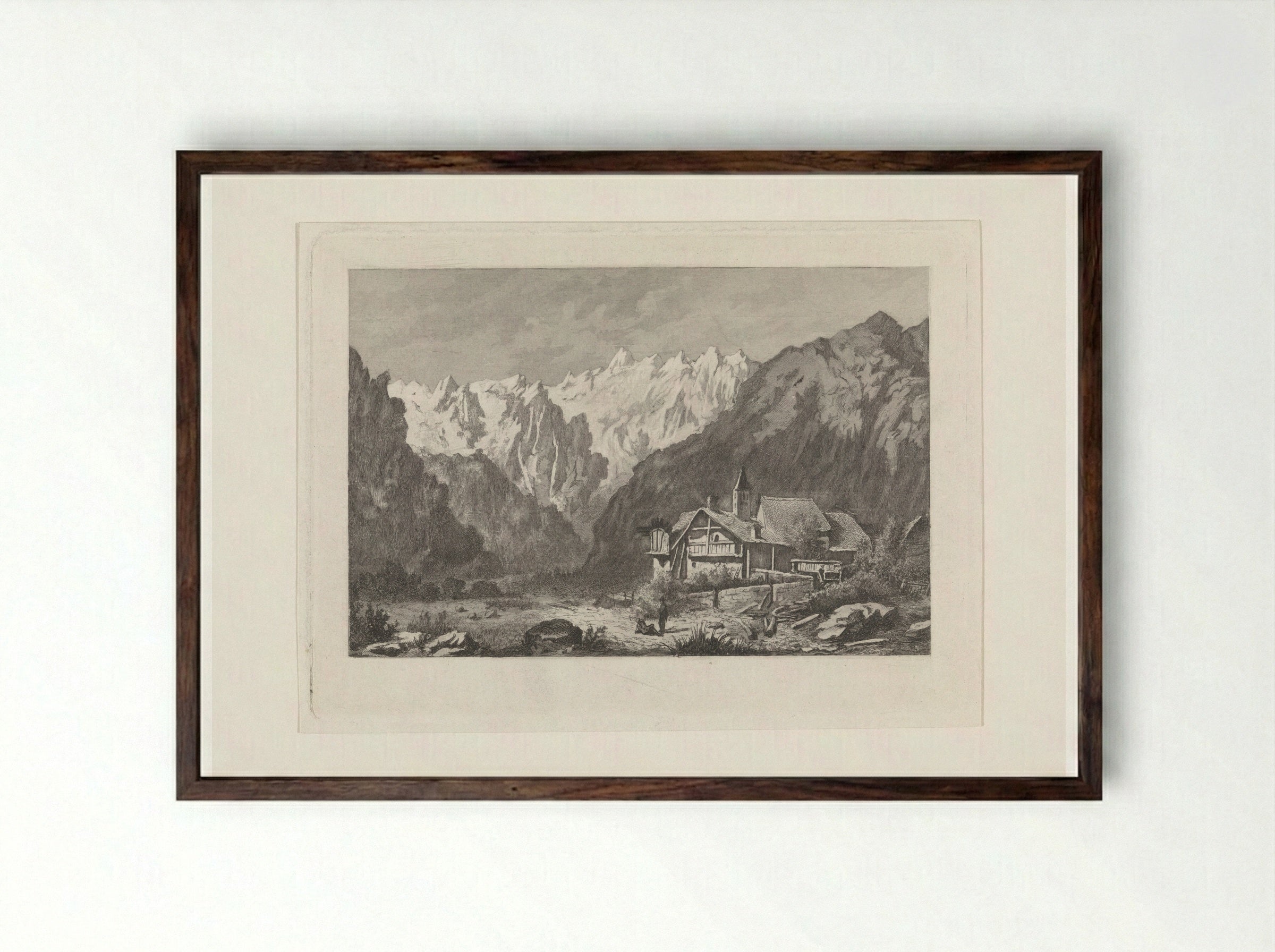 Gezicht op de Col du Géant - David van der Kellen - Framed Print Dark Wood