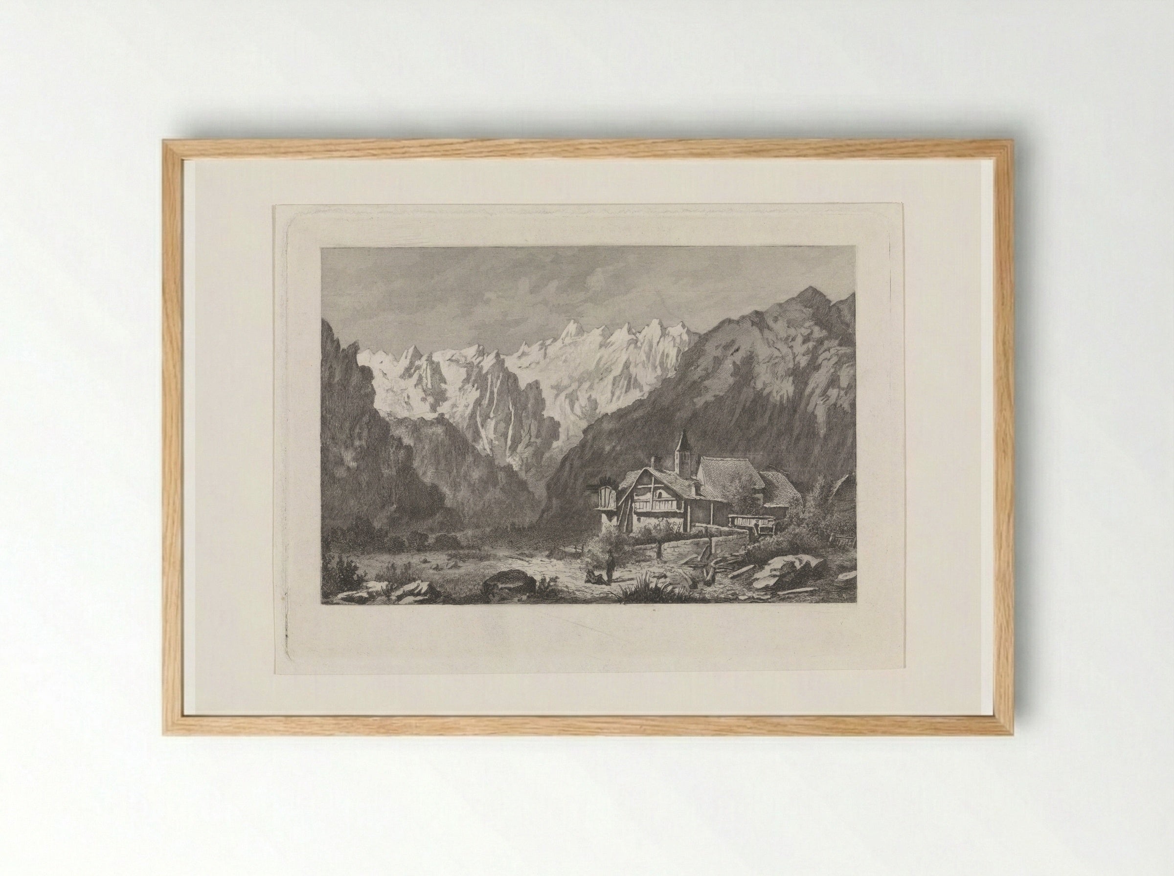 Gezicht op de Col du Géant - David van der Kellen - Framed Print Wood