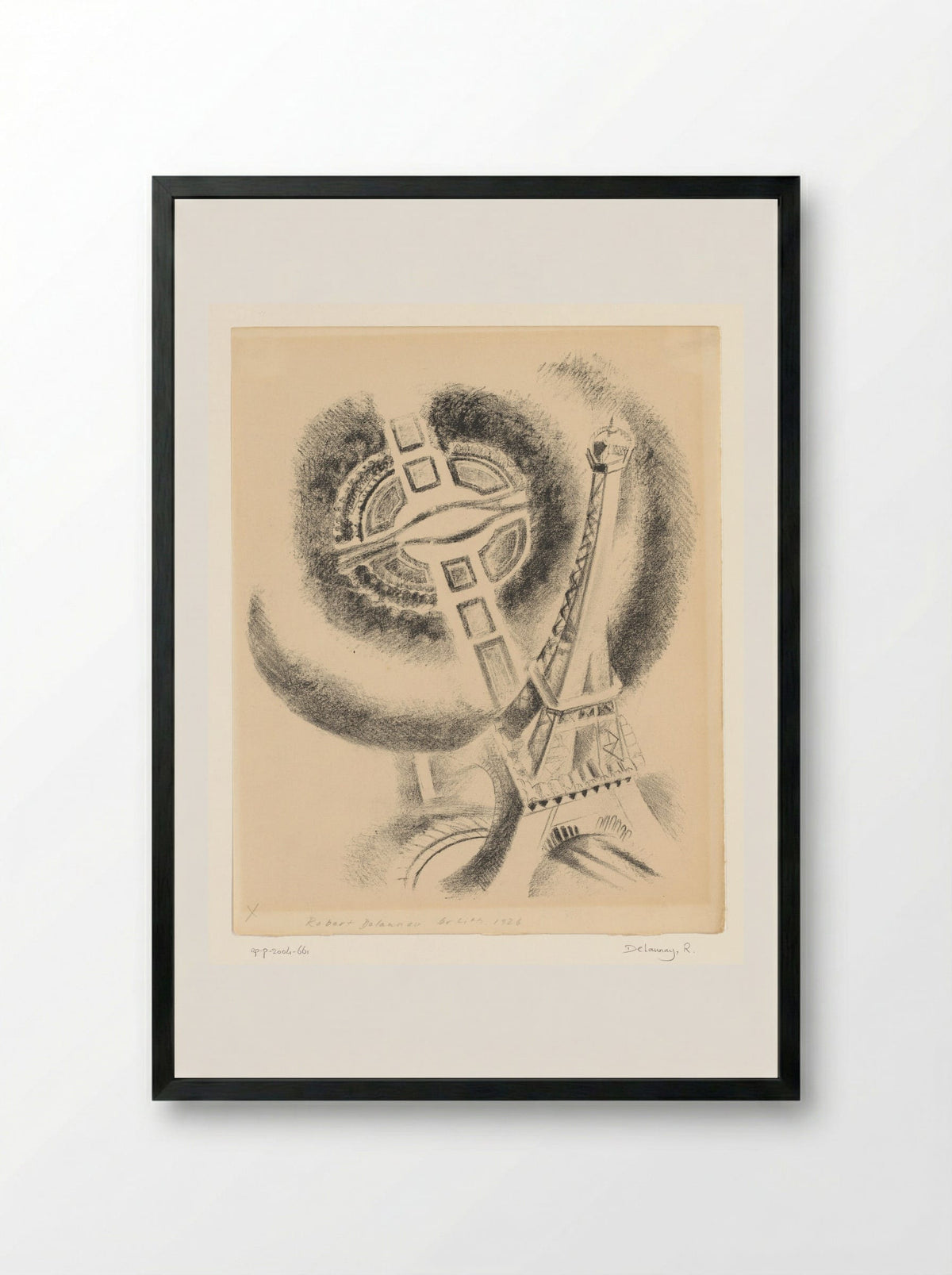 Gezicht op de Eiffeltoren en het Champ-de-Mars van bovenaf gezien - Robert Delaunay - Framed Print Black