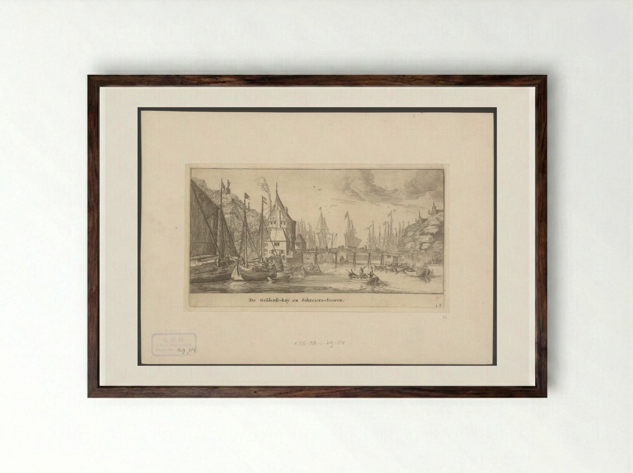 Gezicht op de Geldersekade en Schreierstoren te Amsterdam - Reinier Nooms - Framed Print Dark Wood