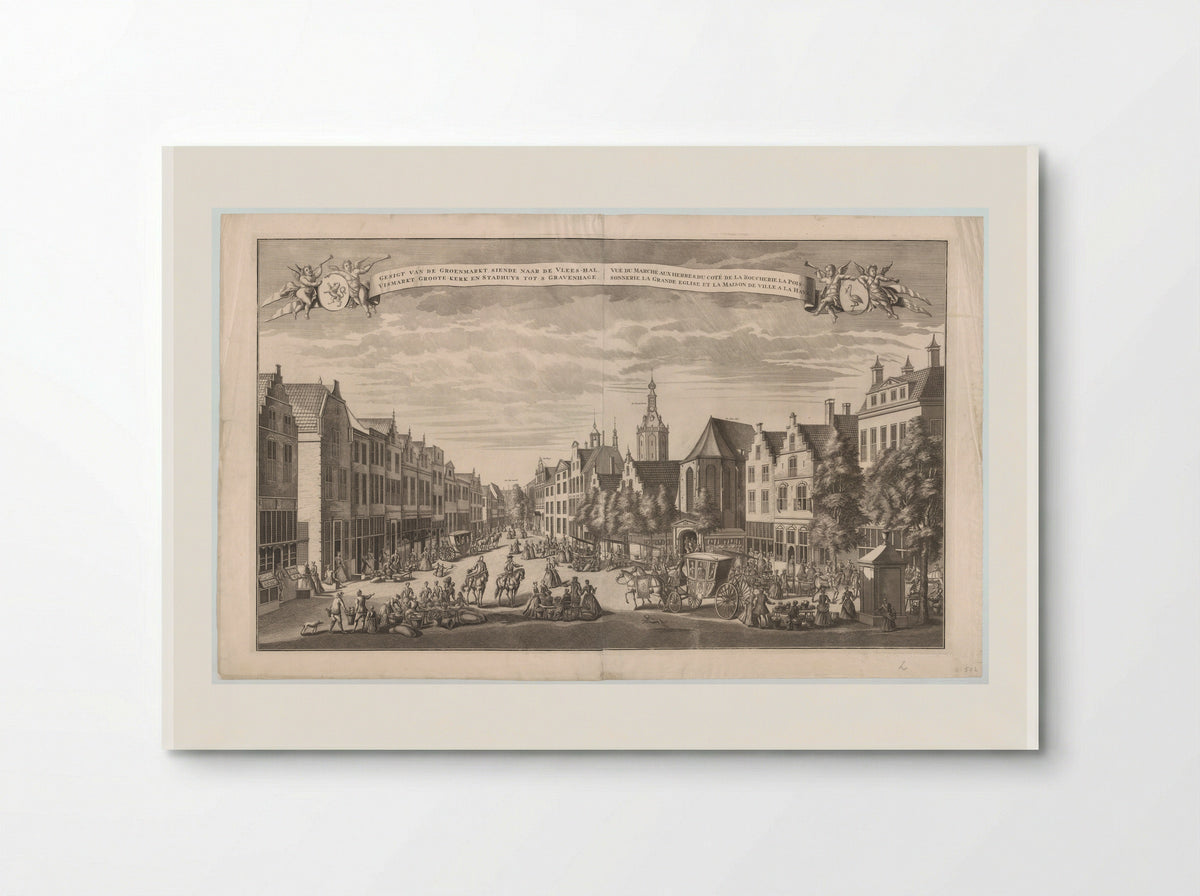 Gezicht op de Groenmarkt, de Vleeshal en Grote Kerk in Den Haag - Leonard Schenk - Poster