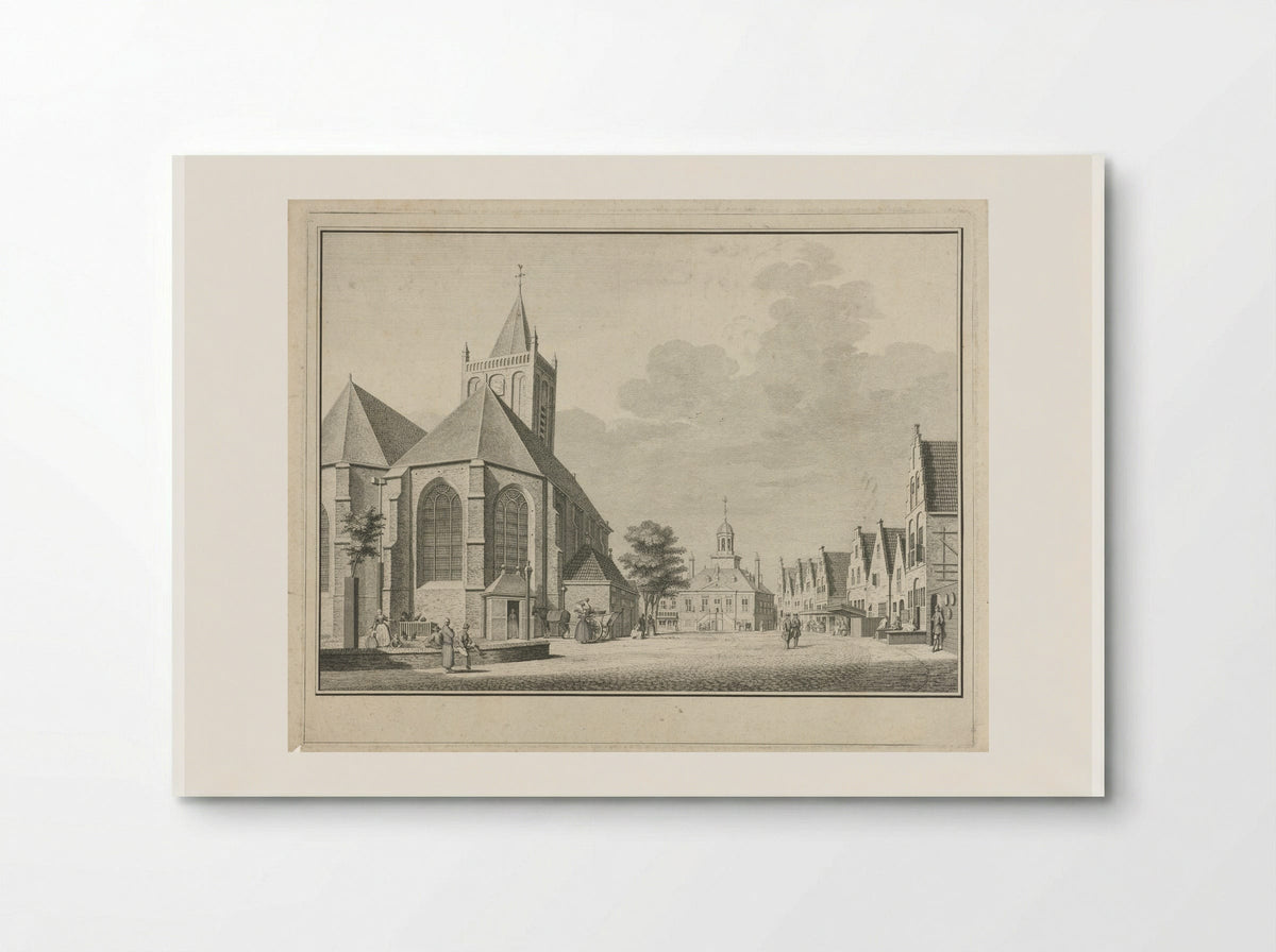 Gezicht op de Grote Kerk en het Oude Stadhuis aan de Markt te Vlaardingen - Jan Caspar Philips - Poster