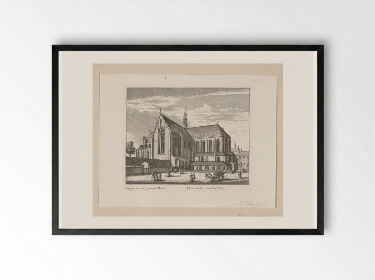 Gezicht op de Grote Kerk te Alkmaar - Leonard Schenk - Framed Print Black