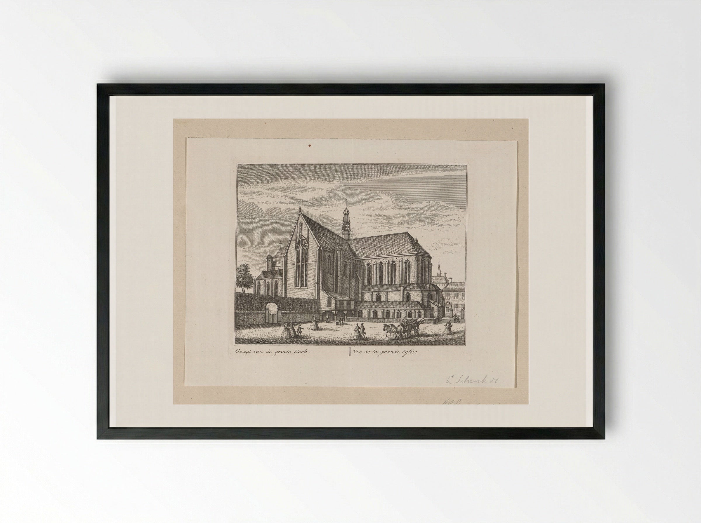 Gezicht op de Grote Kerk te Alkmaar - Leonard Schenk - Framed Print Black