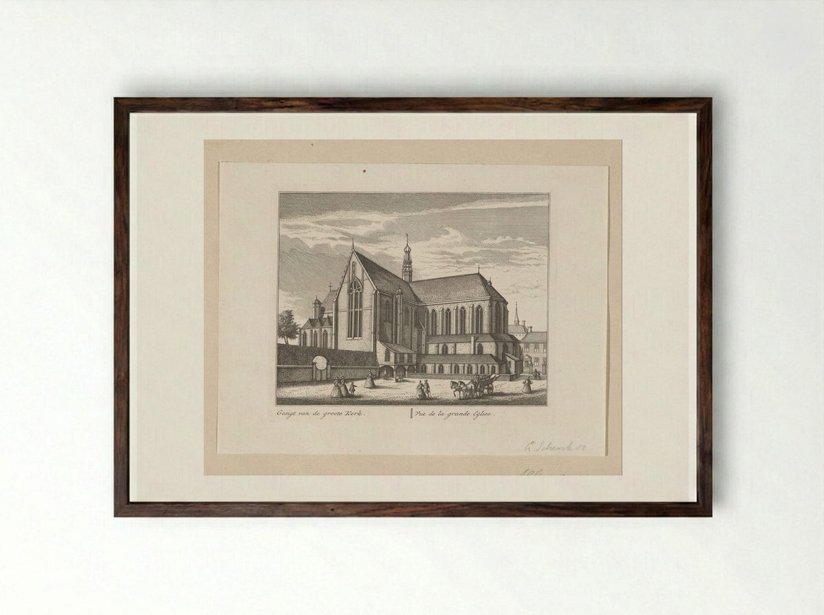 Gezicht op de Grote Kerk te Alkmaar - Leonard Schenk - Framed Print Dark Wood
