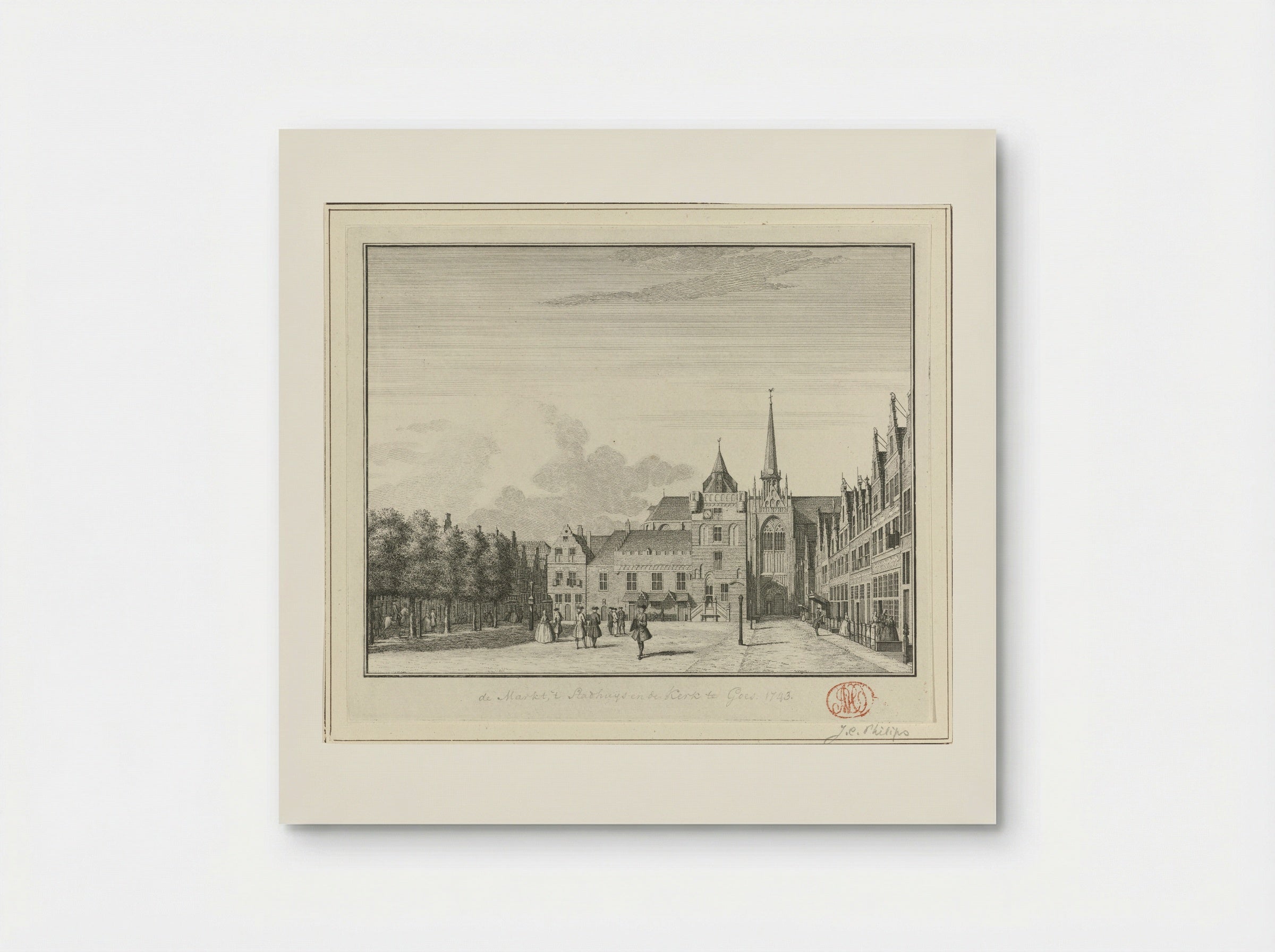 Gezicht op de Grote Markt, het stadhuis en de Grote Kerk te Goes - Jan Caspar Philips - Poster