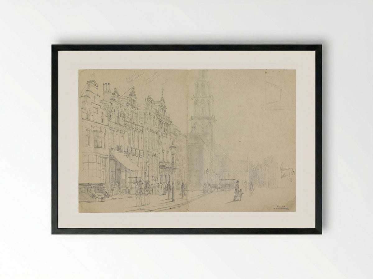 Gezicht op de Grote Markt in Groningen - Willem de Haas Hemken - Framed Print Black