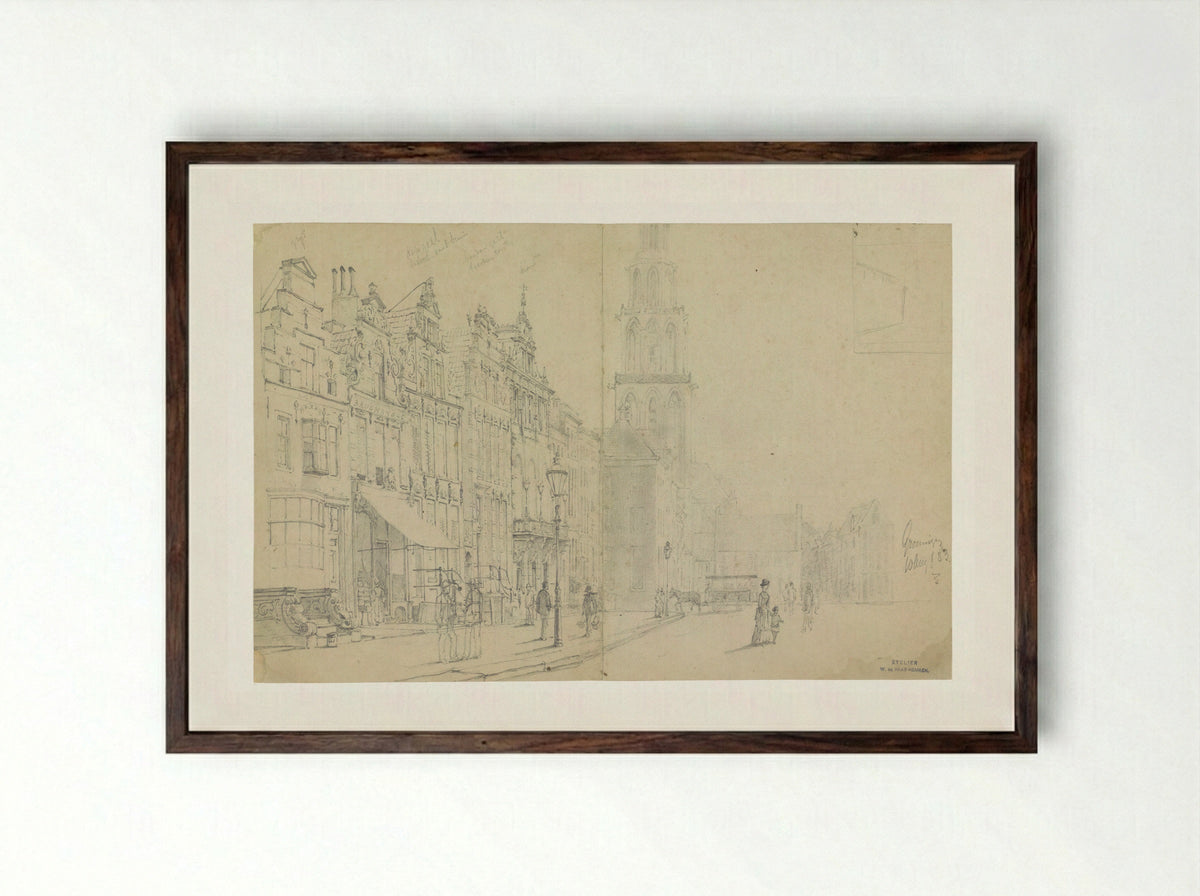 Gezicht op de Grote Markt in Groningen - Willem de Haas Hemken - Framed Print Dark Wood