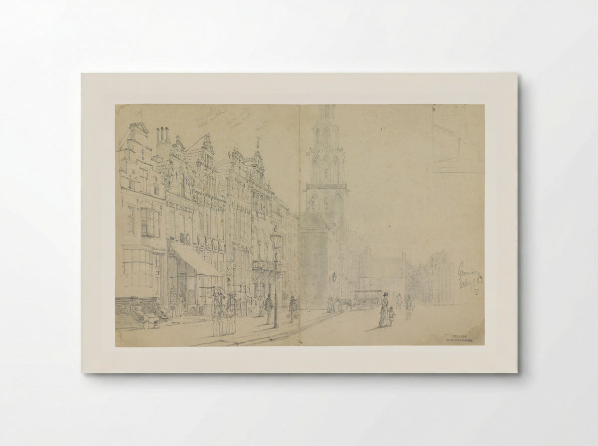 Gezicht op de Grote Markt in Groningen - Willem de Haas Hemken - Poster