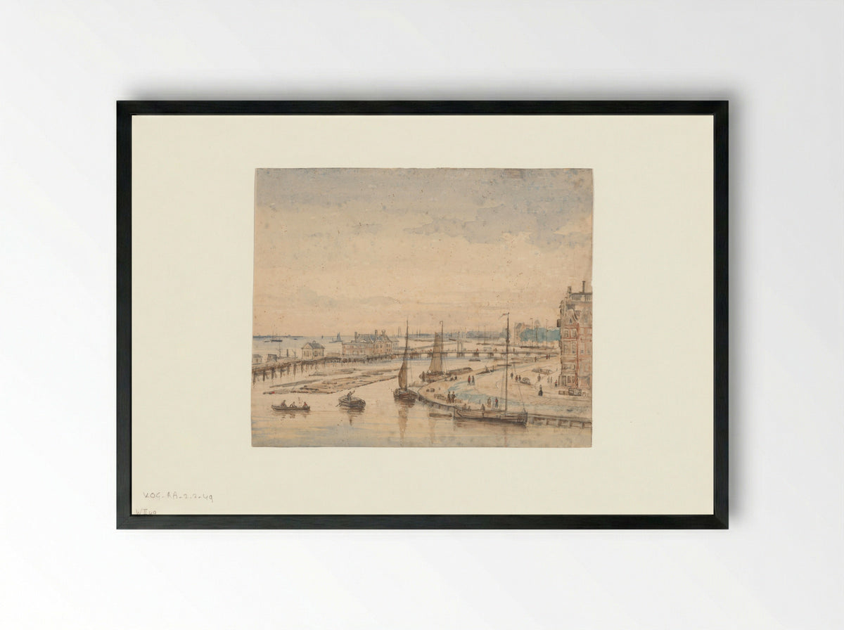 Gezicht op de Haringpakkerij en de Nieuwe Stadsherberg - Nicolaas Johannes Roosenboom - Framed Print Black